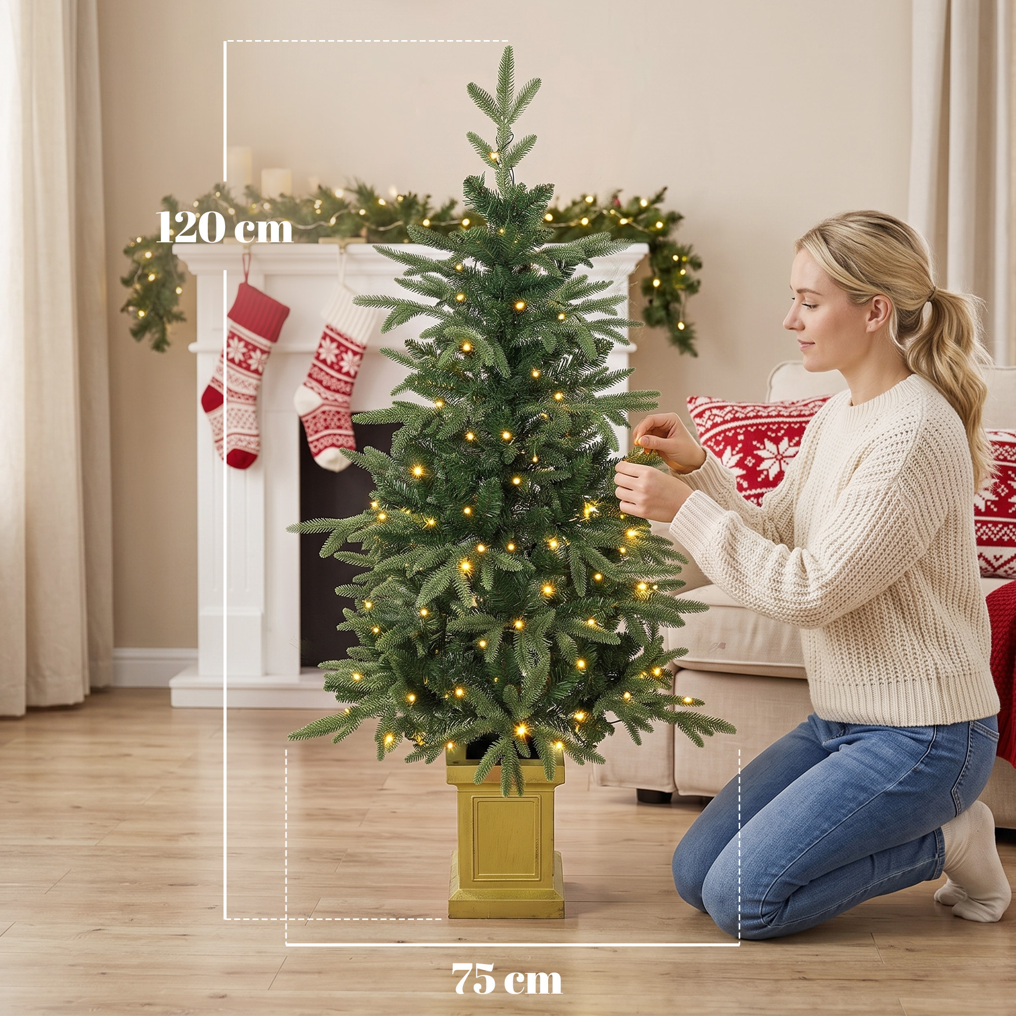 Künstlicher Weihnachtsbaum, 120 cm Christbaum mit 110 LED-Beleuchtung 147 Spitzen, 2 Lichtfarben, Fernbedienung