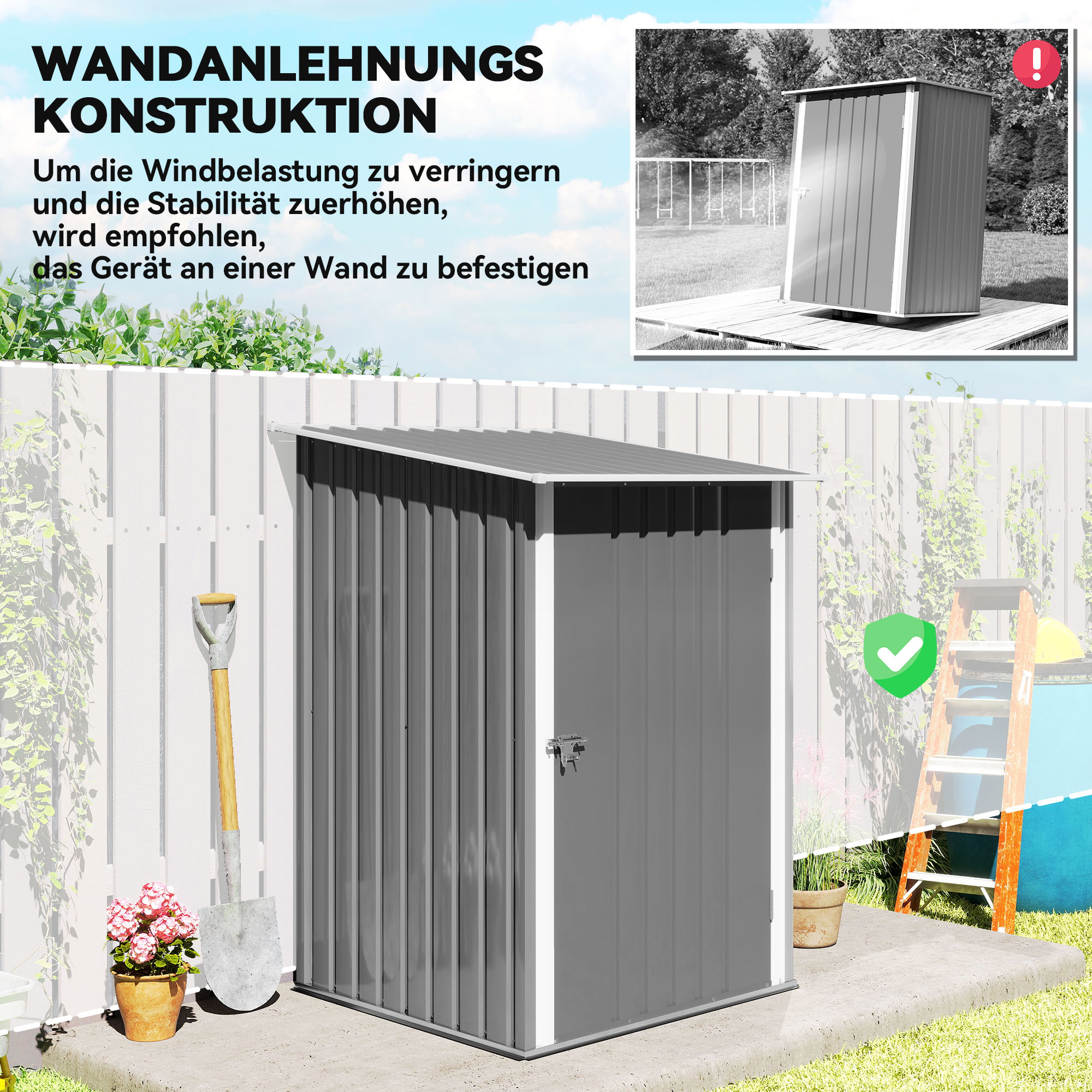 Geräteschuppen aus Stahl 100 x 103 x 160cm Grau