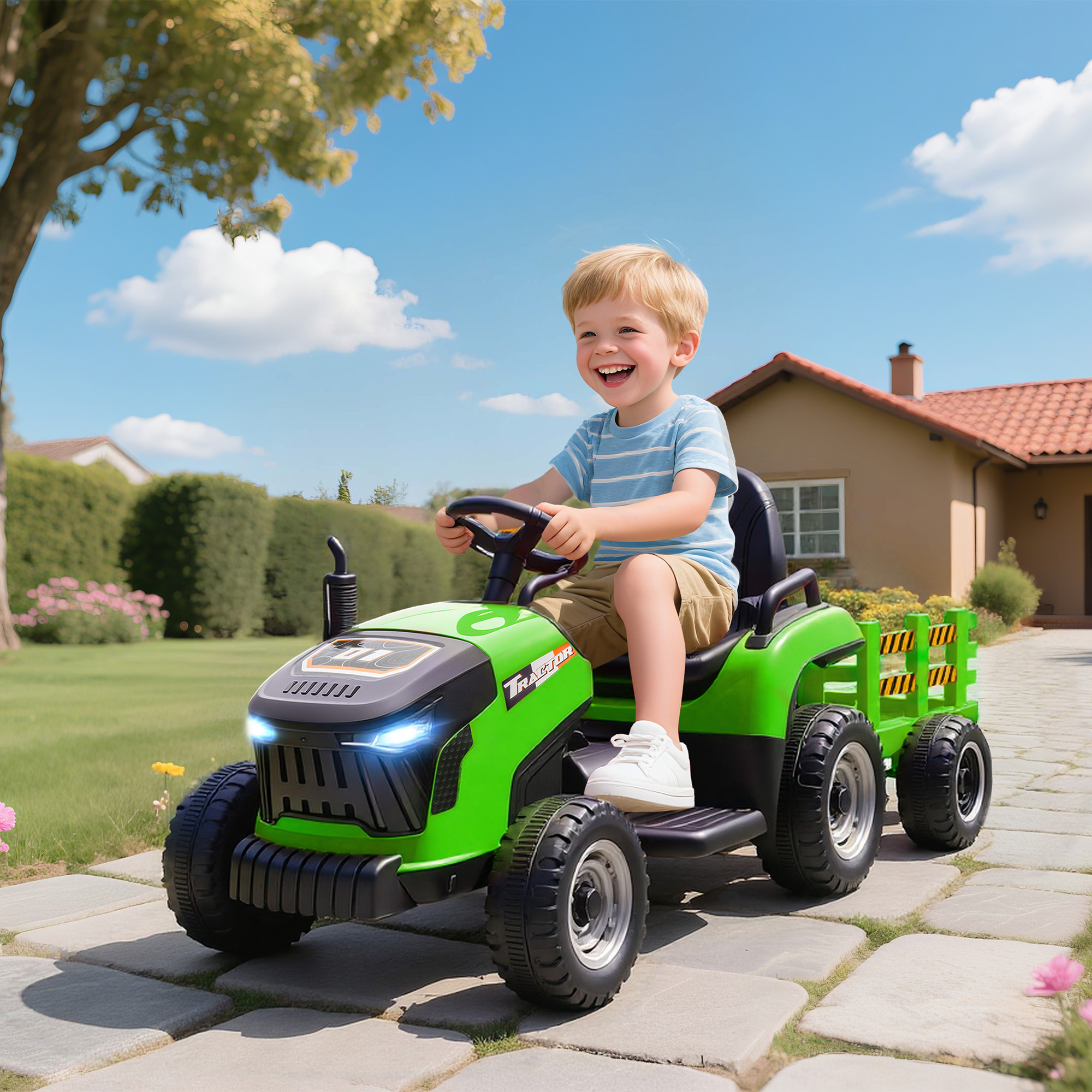 Kindertraktor, mit Fernbedienung, grün