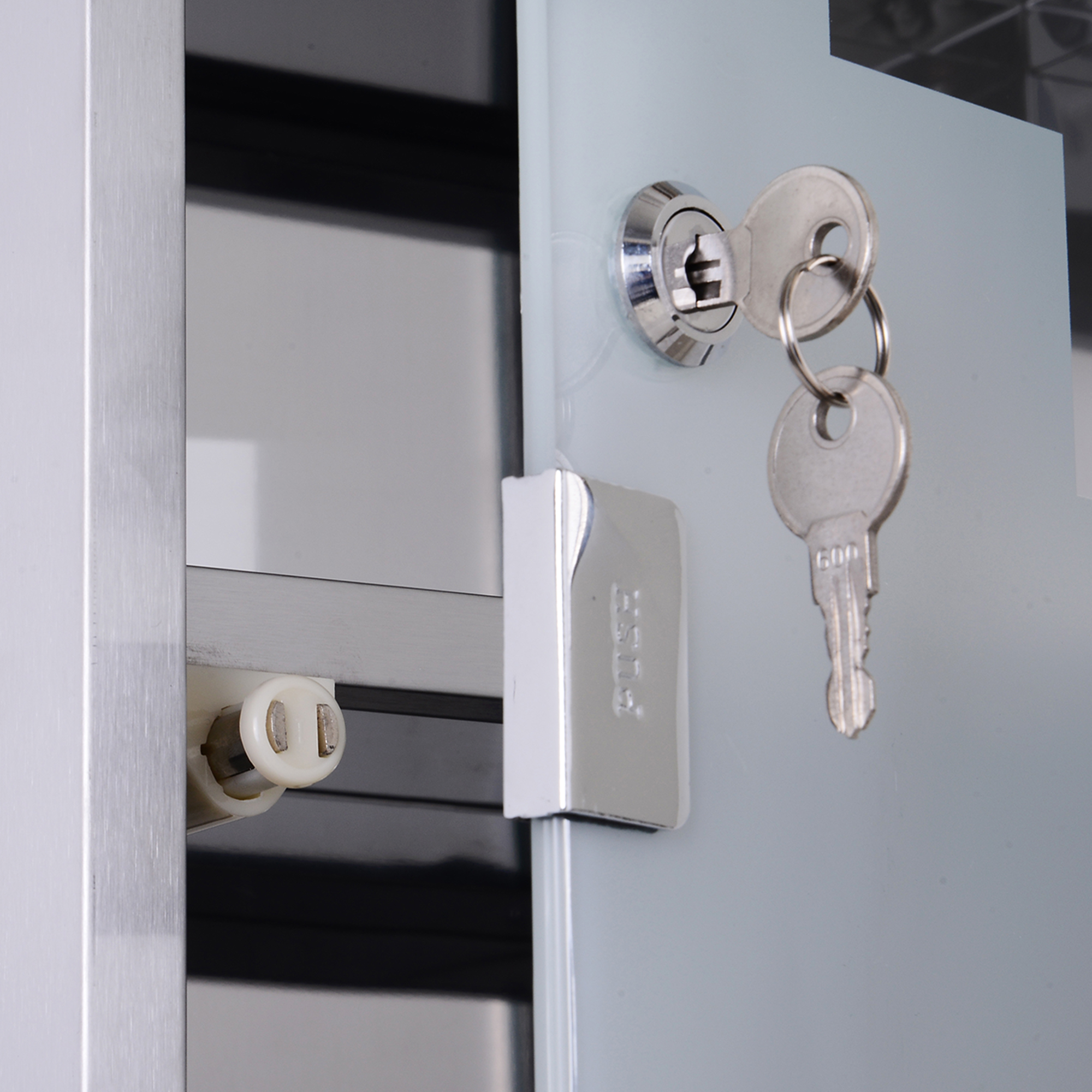 Medizinschrank Arzneischrank aus Edelstahl, Abschließbar Medikamentenschrank mit 3 Fächern, Glastür Apothekerschrank zur Medikamenten-Aufbewahrung, 30 x 18 x 50 cm