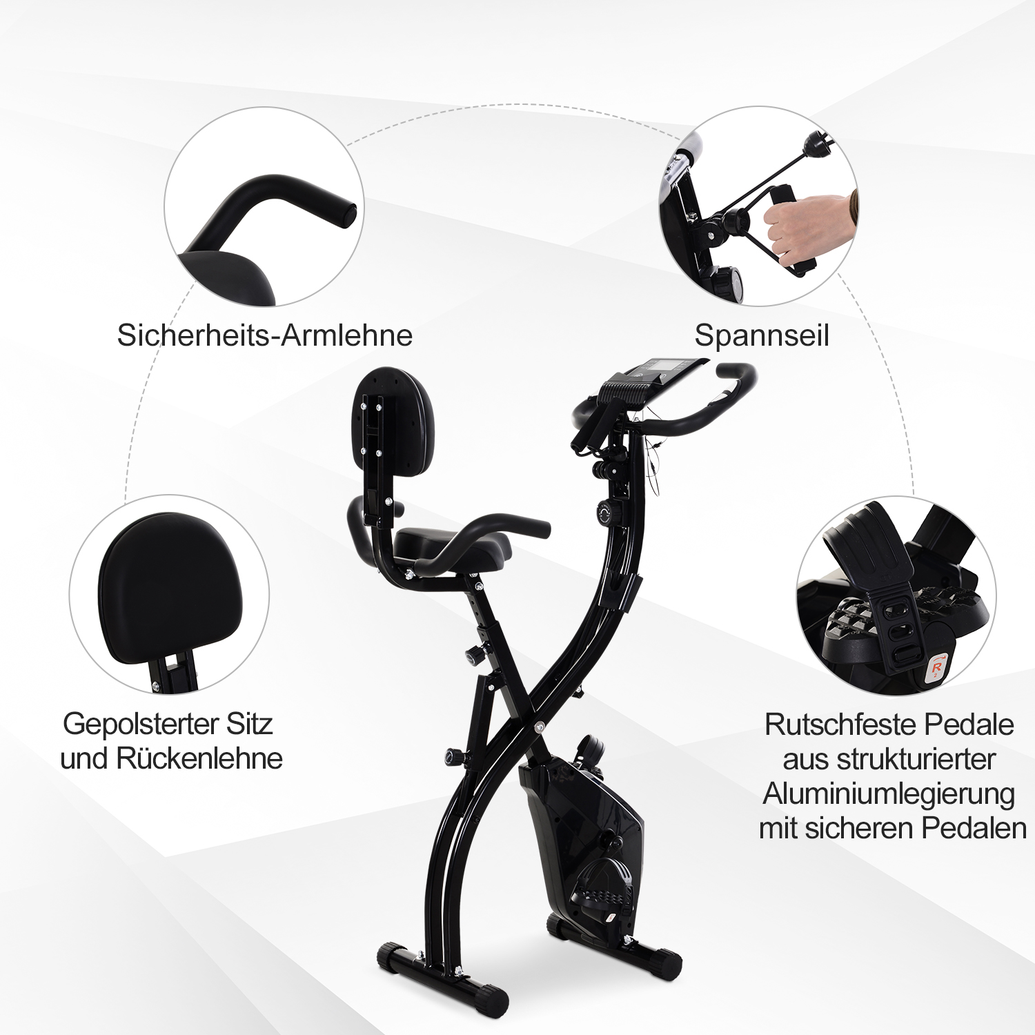 Heimtrainer 2-in-1 Fahrradtrainer mit LCD-Display Pulsmesser verstellbar Sitz Räder, klappbarer Hometrainer Trimmrad mit 8 stufig Magnetwiderstand, Spannseil, Stahl