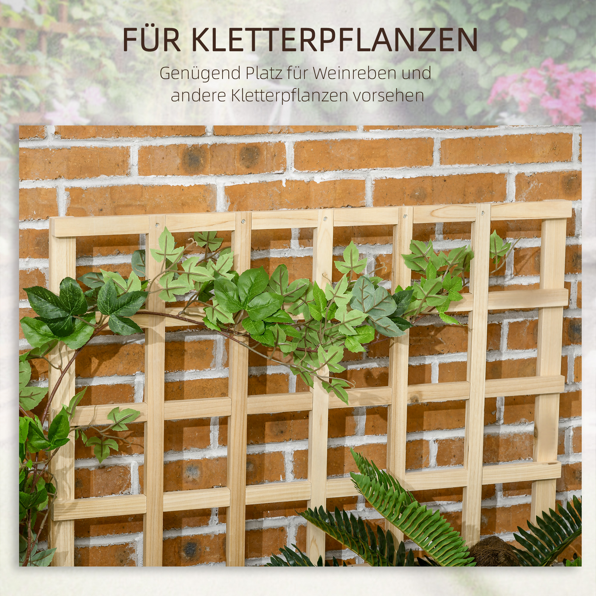 Hochbeet mit Rankgitter, 3 Ebenen, Naturholzrahmen, Vlies-Innenauskleidung, 95 x 95 x 110 cm