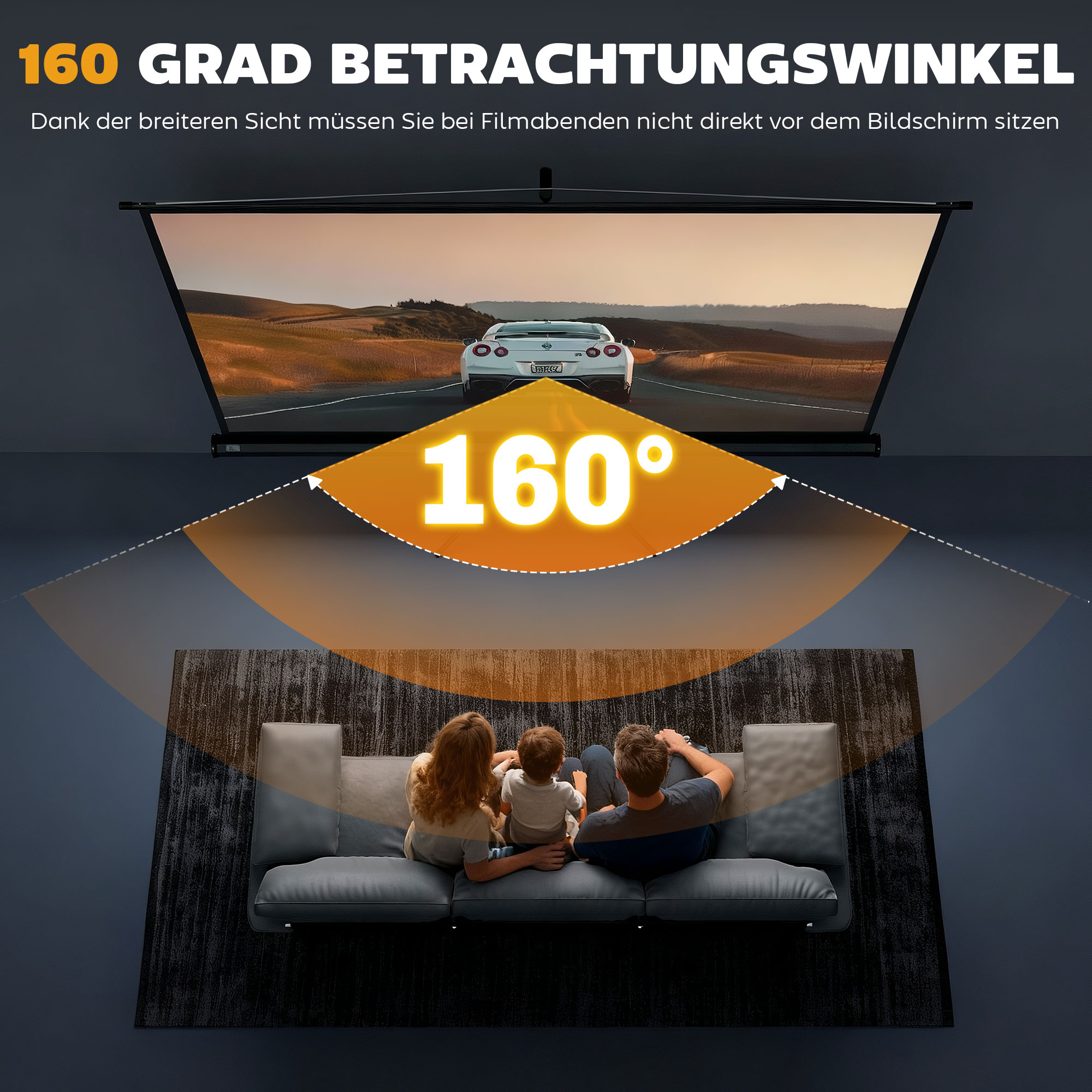 Beamer Leinwand mit Stativ 221 x 124 cm 100 Zoll 16:9 HD 4K Rollo-Leinwand