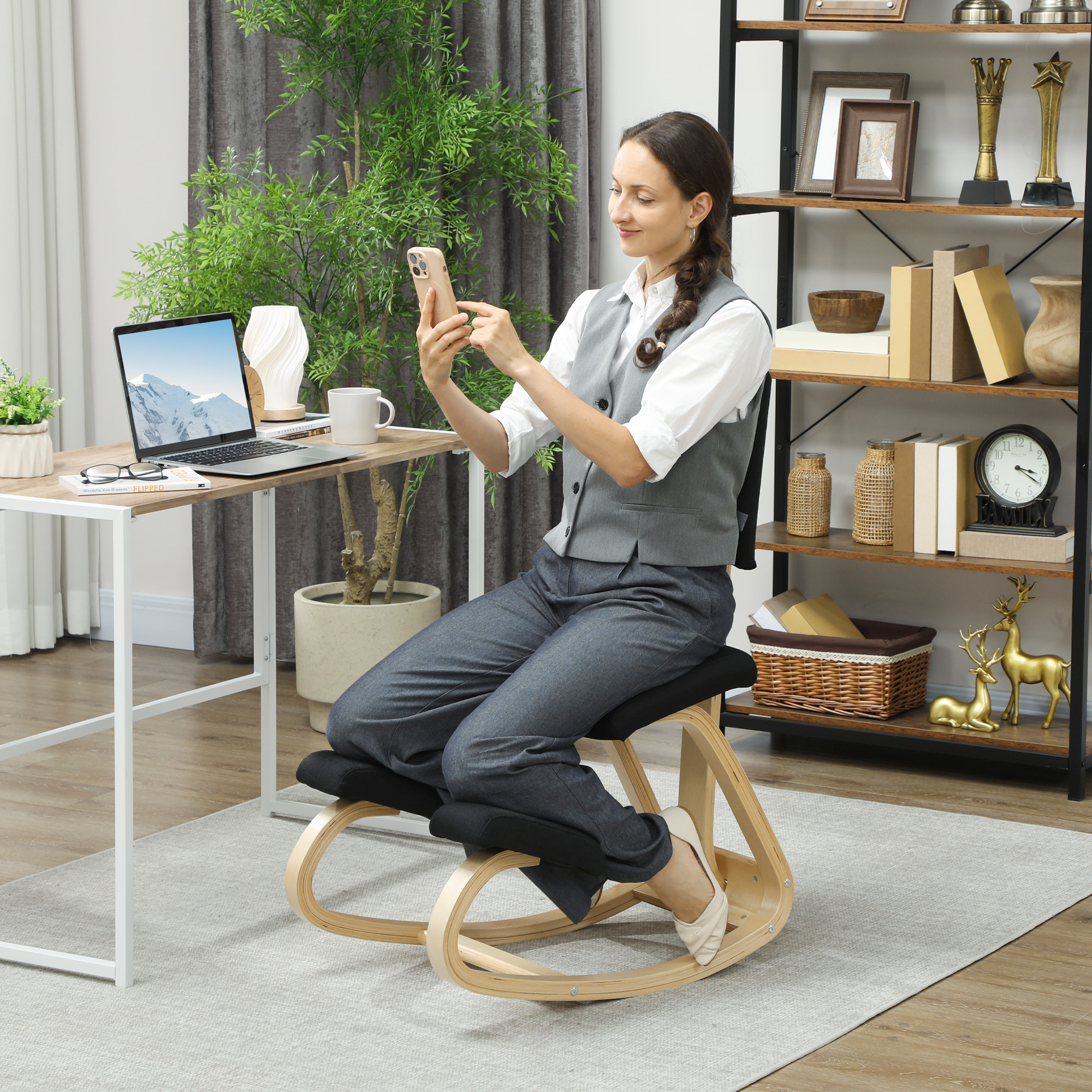 ergonomischer Kniestuhl, Kniehocker Gesundheitsstuhl für Zuhause, Büro, Meditation Schwarz