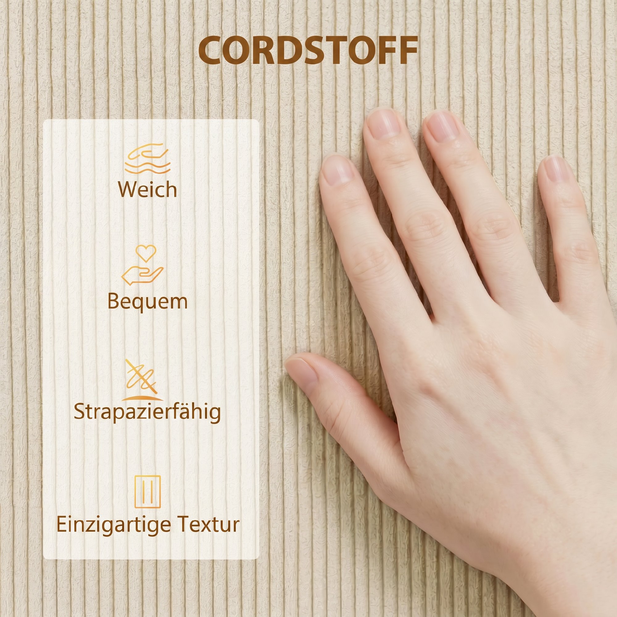 Schlafsofa 190x150cm 3-Sitzer Sofa mit Schlaffunktion, Kissen, Stauraum, Cord-Optik für Wohnzimmer, Beige