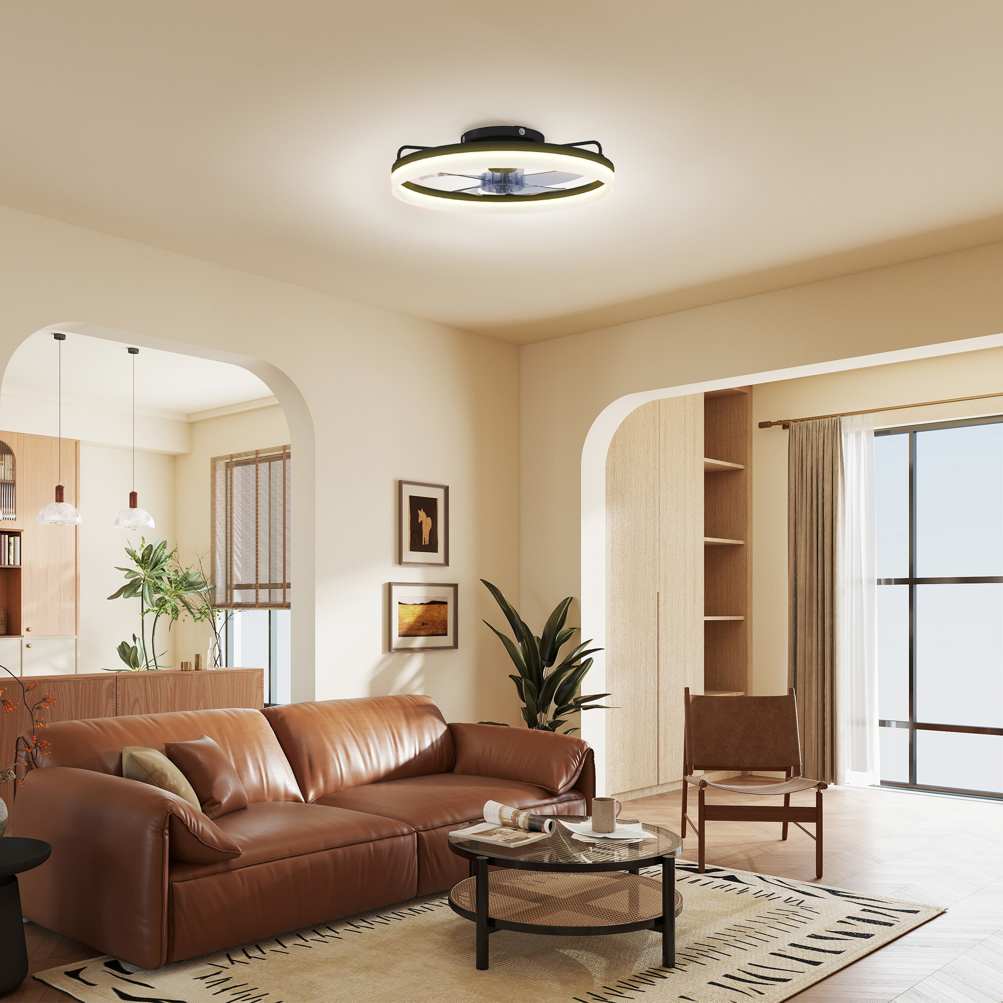 Deckenventilator mit Licht und Fernbedienung, 50 cm LED-Deckenventilator mit 3 Farben, 6 Geschwindigkeiten, Timer, Dimmbar