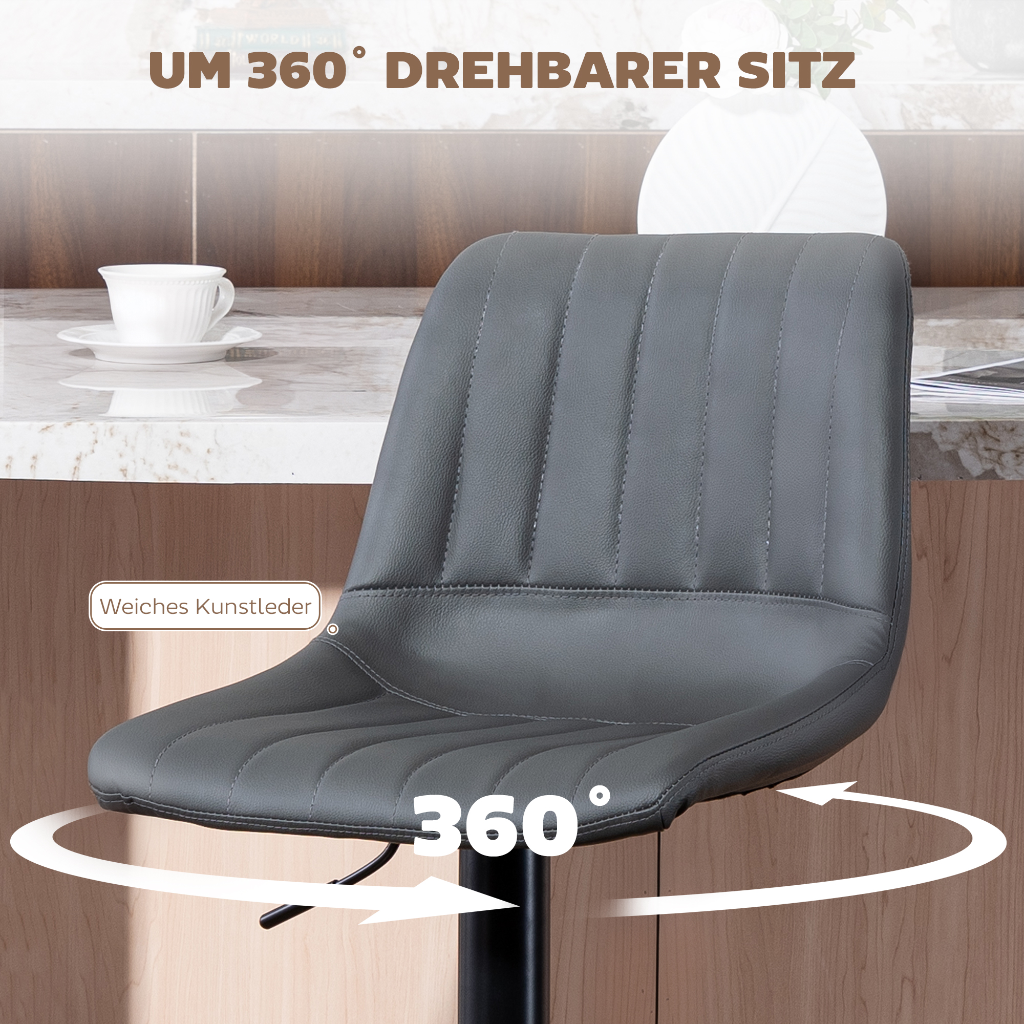 Barhocker 2er-Set im Retrodesign, mit Fußstütze, höhenverstellbar, 43 cm x49,5 cm x 111 cm