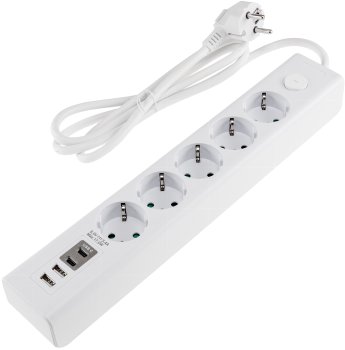 Steckdosenleiste mit Ladebuchsen für USB, USB-A /USB-C,5-fach, weiß, 1,5m Kabel