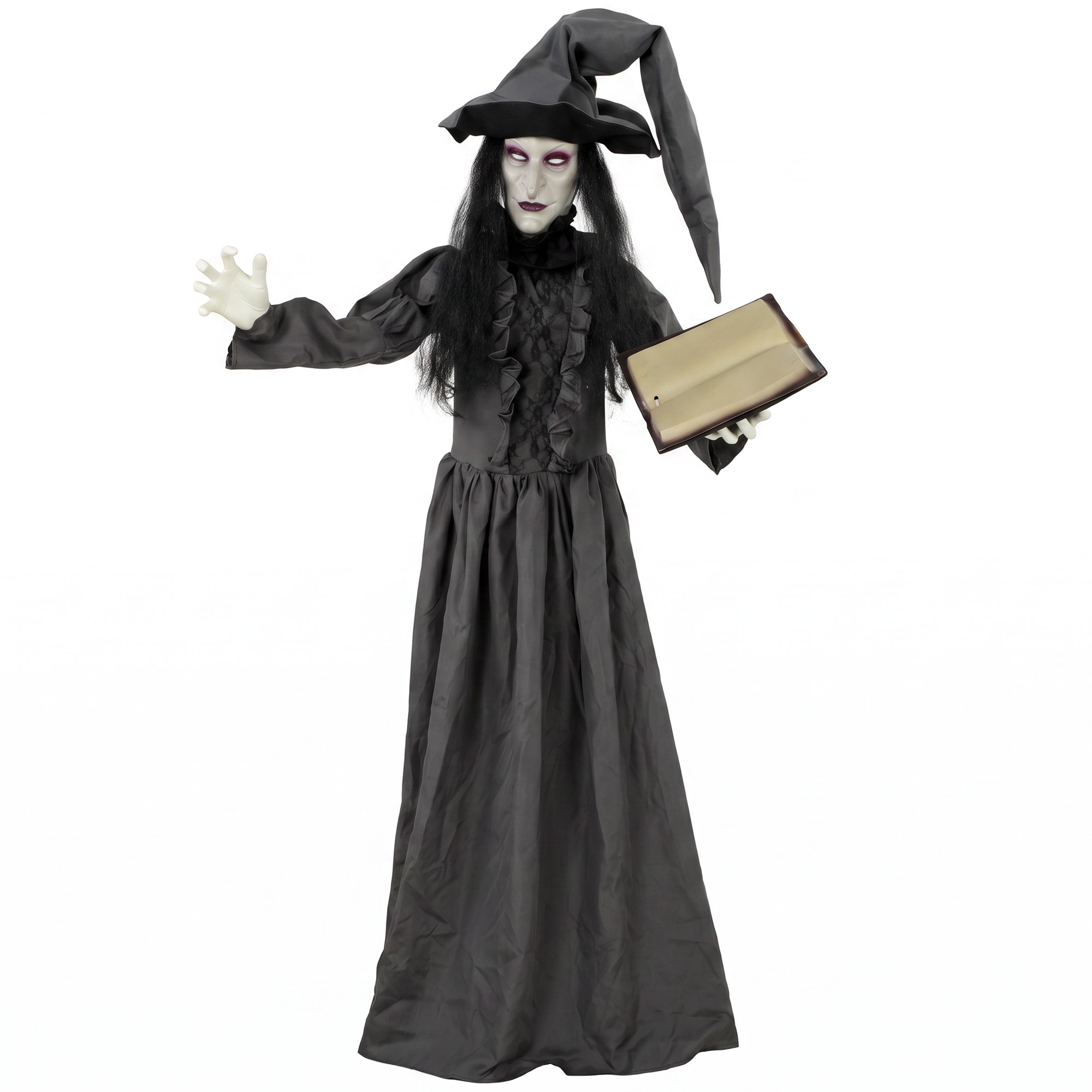 180 cm Halloween Animierte Hexe Dekoration Lebensgroß mit leuchtenden Augen, Gruseliger Sound, Berührungsaktivierung