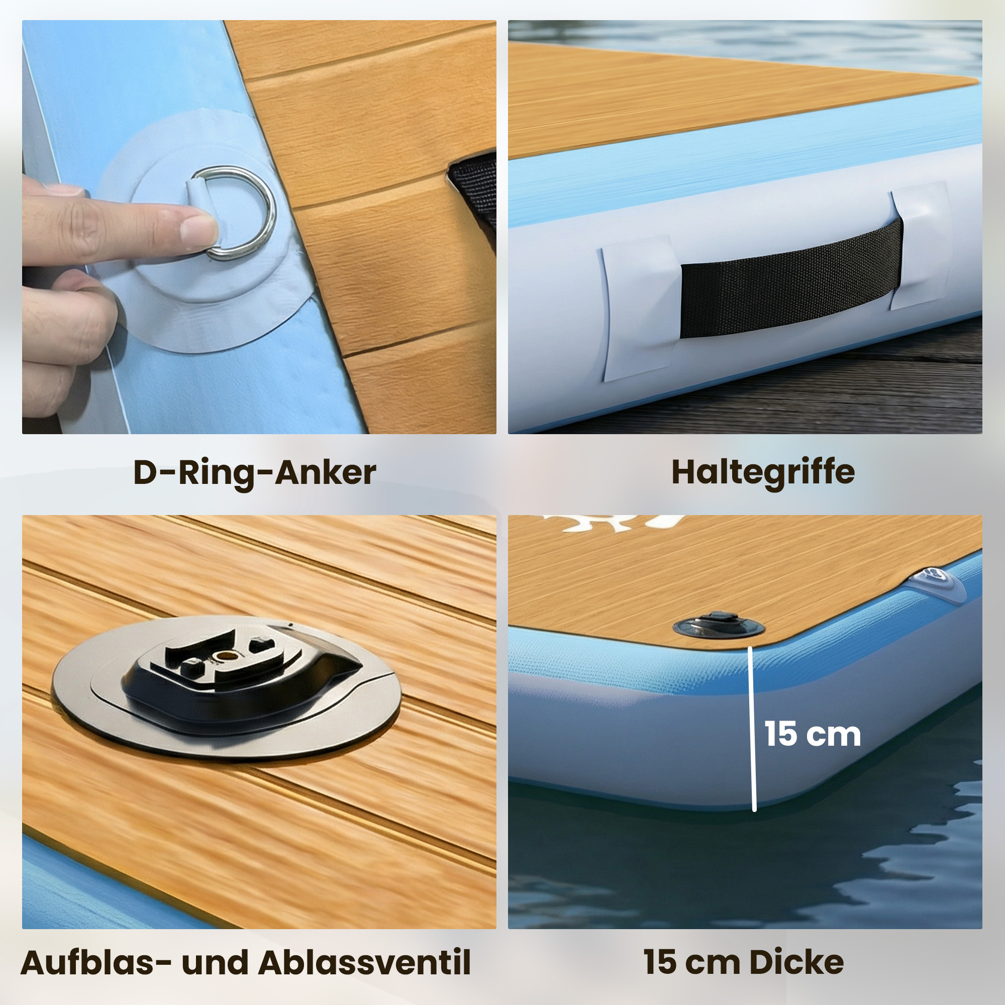 Aufblasbares Dock Schwimmdock 2,4x1,8m Aufblasbar Schwimmende Plattform 4-6 Personen mit Rutschfest Oberfläche Leiter