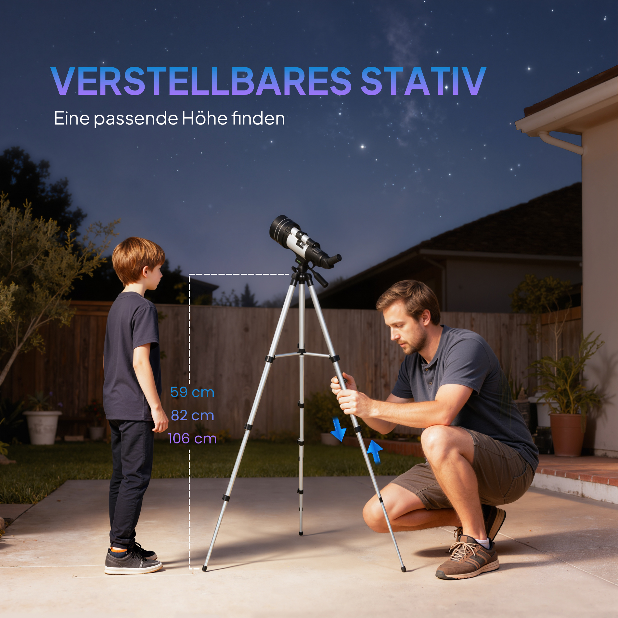 Teleskop, 70 mm Objektiv, 5 x 24 Fernrohr, verstellbares Stativ, Silberfarben