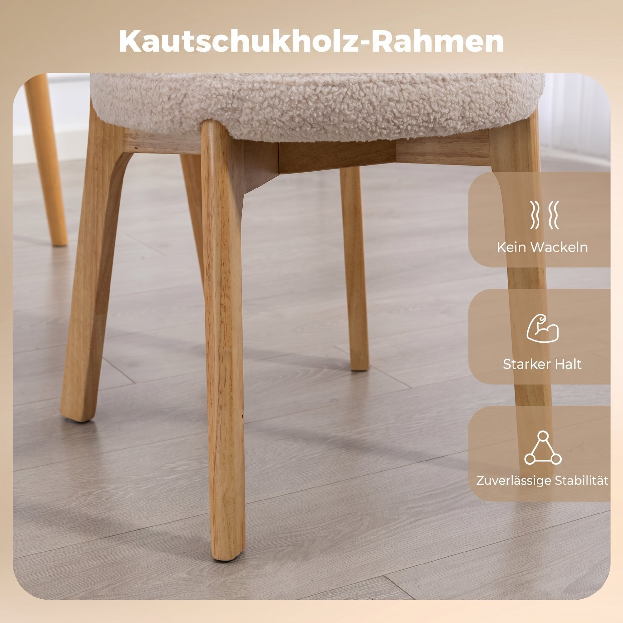 Esszimmerstühle 2er-Set, Küchenstuhl mit breitem Sitz, geschwungener Rückenlehne, für Wohnzimmer, Esszimmer, Creme