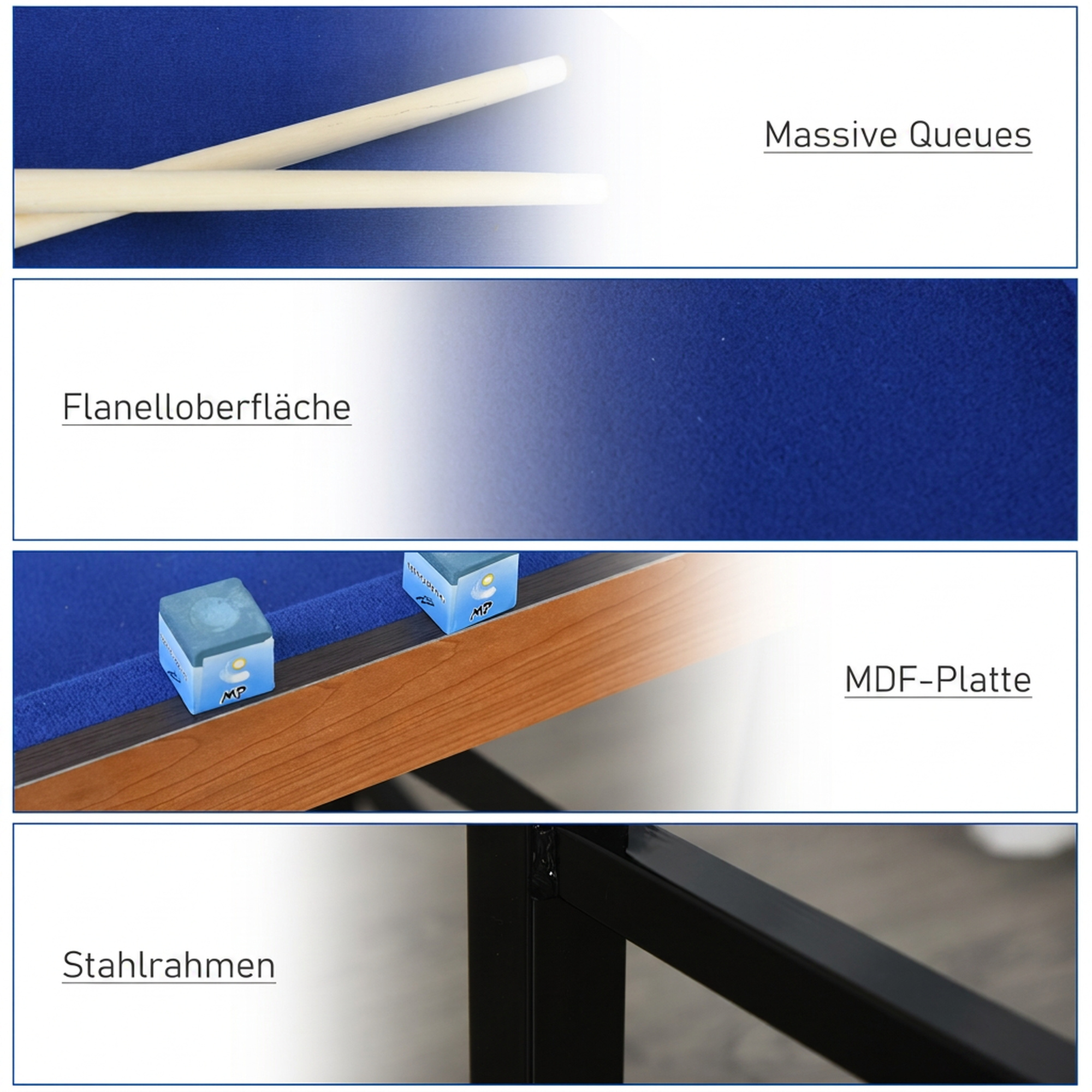Billardtisch Klappbar Mini Billiard Tisch mit 2 Queues 16 Bällen Kreide Dreieck, Zubehör 140 x 63 x 75 cm