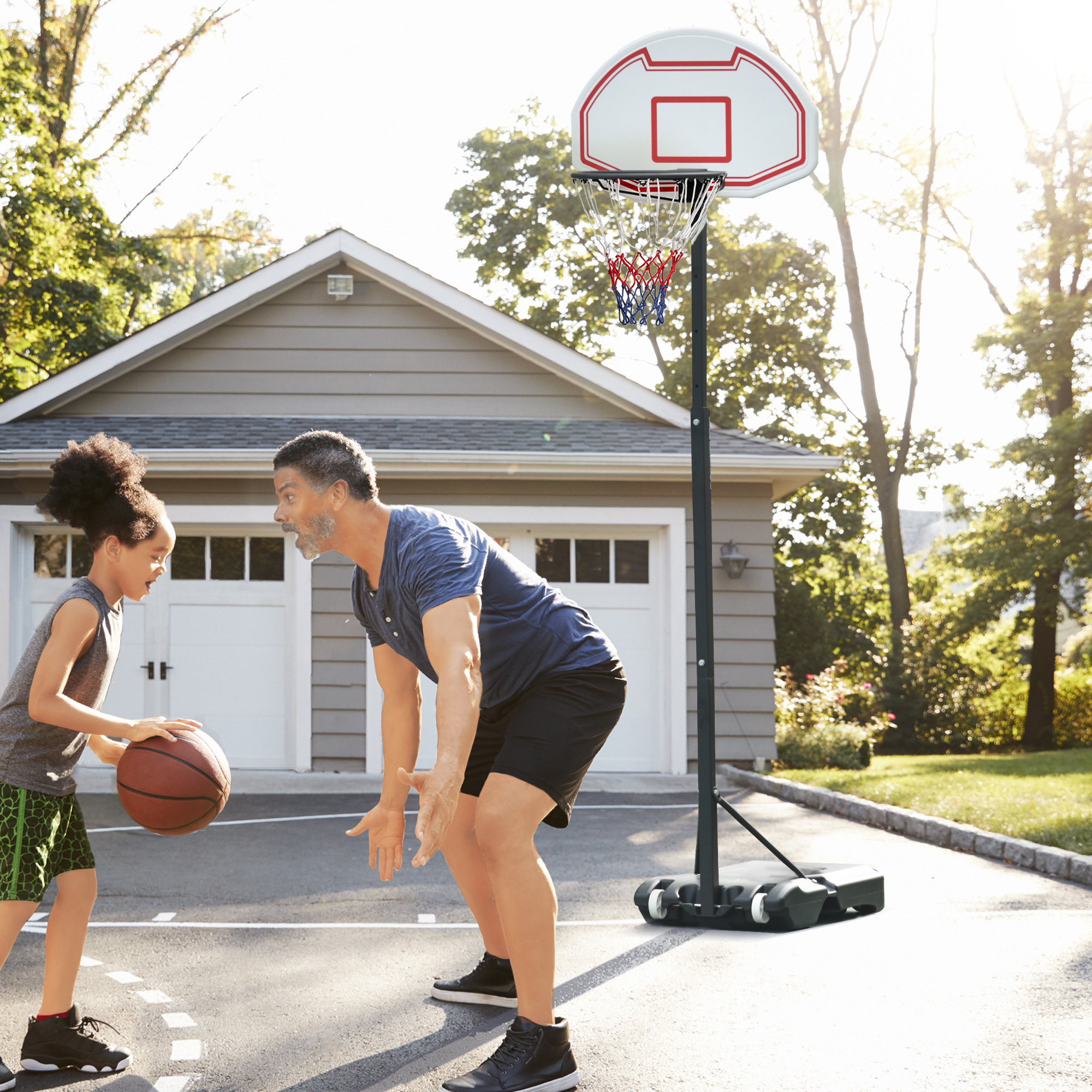 Basketballkorb Outdoor mit Rollen 155-210 cm Höhenverstellbar, Transportable Basketballständer mit Rollen, Tragbar Basketballkorb PE+Stahl