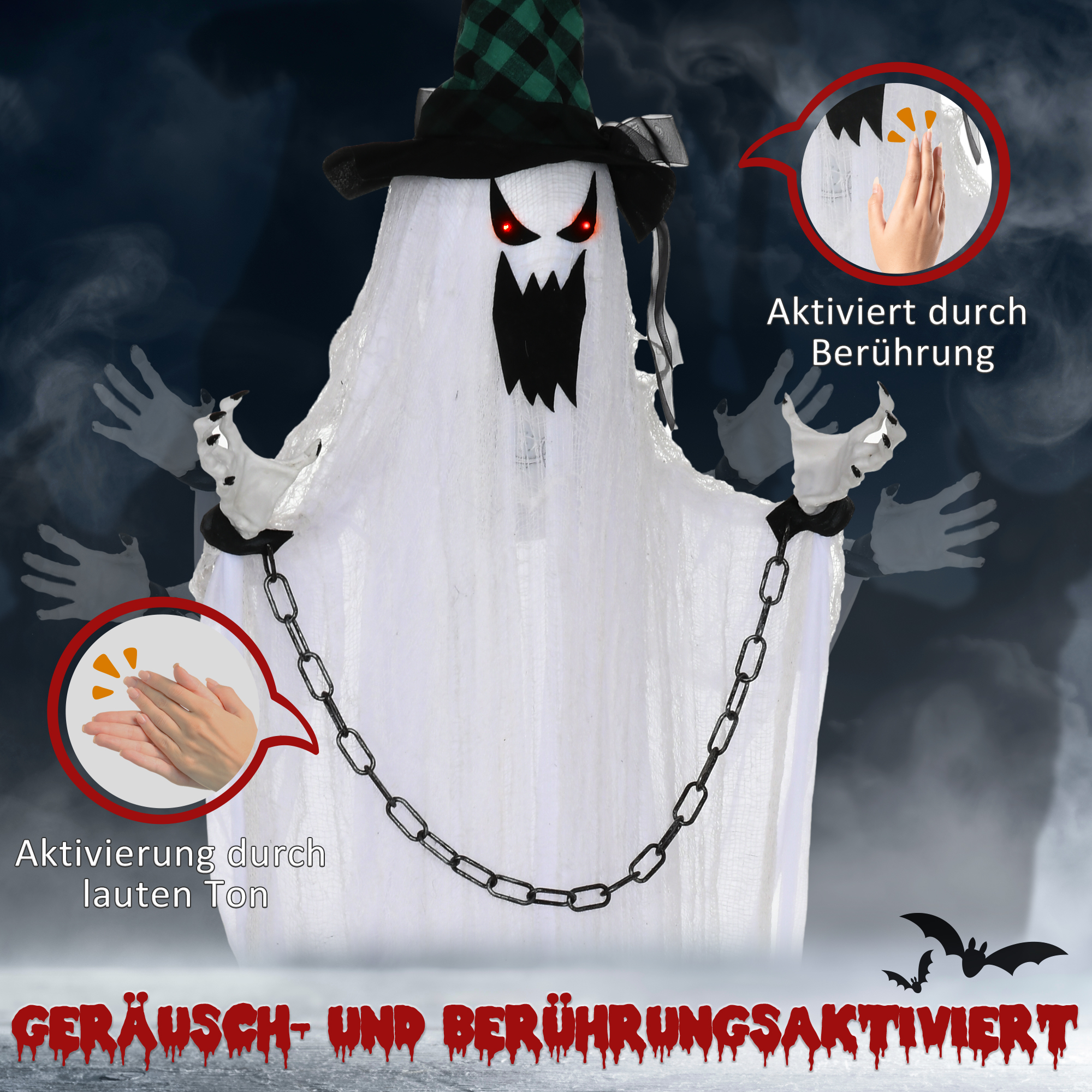 Geister-Dekoration für Halloween, Grusel-Heulen und Bewegung, batteriebetrieben Geister-Dekoration für Halloween, Grusel-Heulen und Bewegung, batteriebetrieben