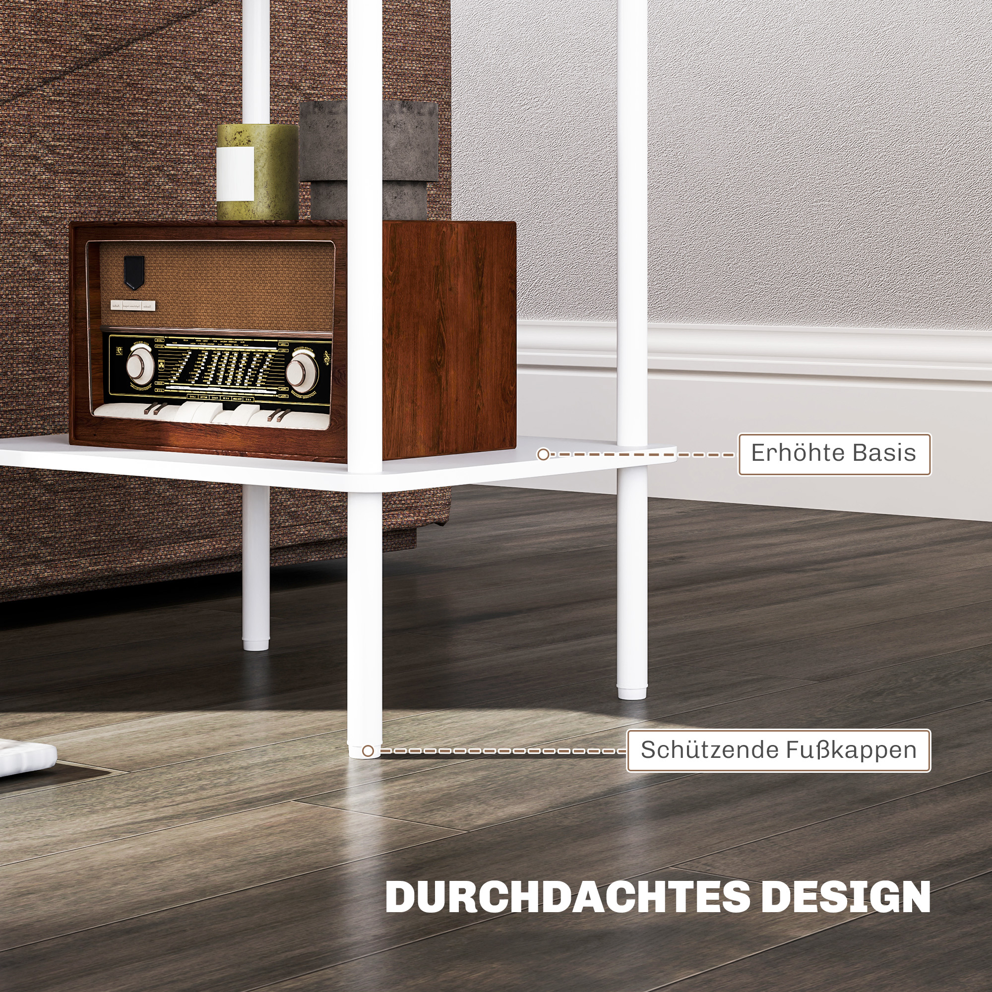 Moderner 2-stufiger Beistelltisch mit Aufbewahrungsfach und Metallrahmen für Wohnzimmer, Schlafzimmer, Weiß