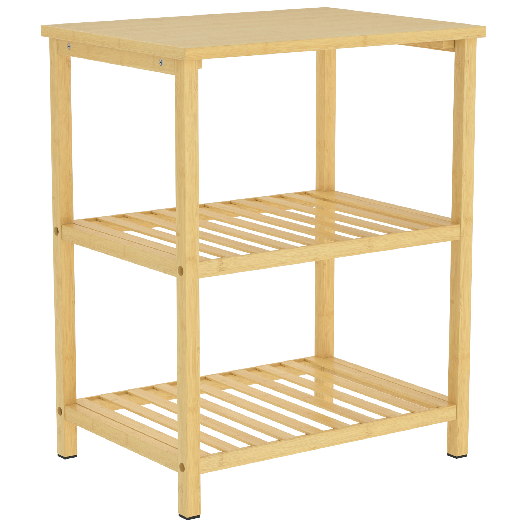 Beistelltisch aus Bambus, 3 Ebenen mit Lamellenböden, für kleine Räume, Wohnzimmer & Schlafzimmer, Natur