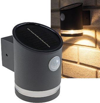 LED Solar Wandleuchte "SWL 119-A" / PIR Bewegungsmelder, IP44, anthrazit