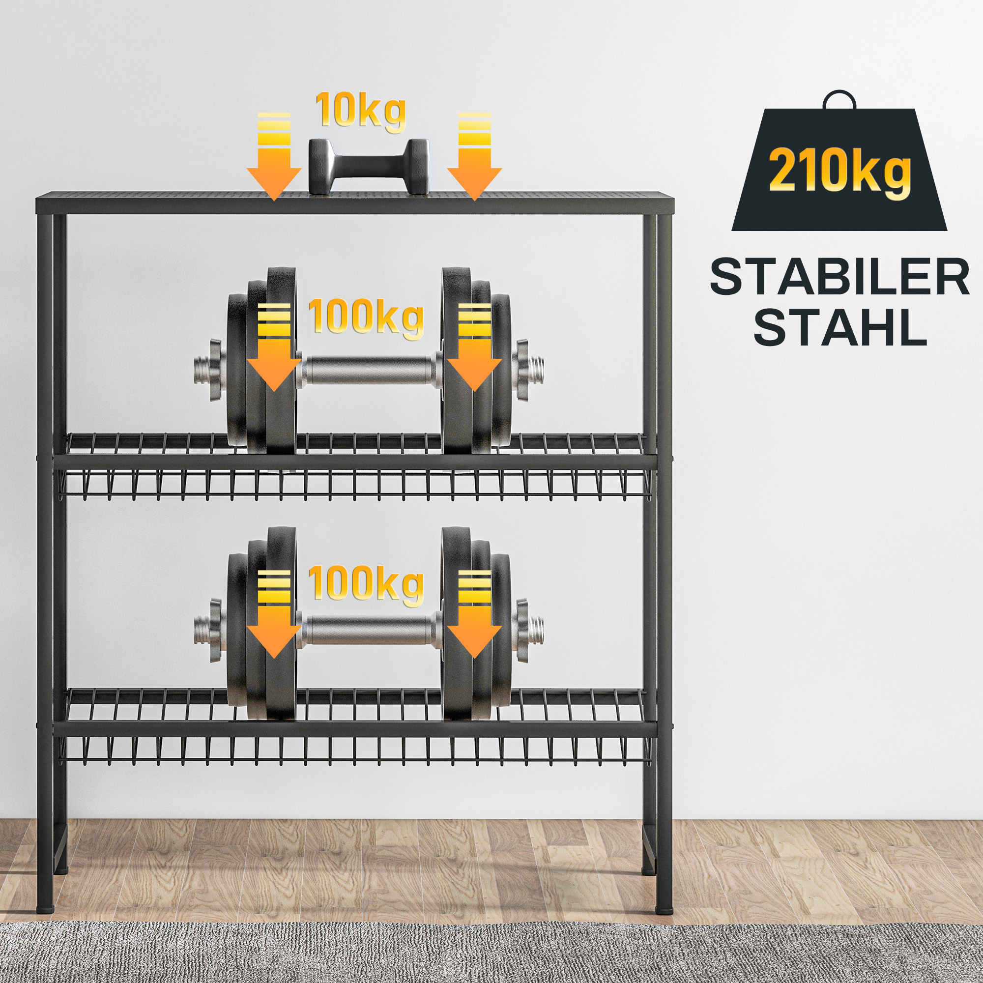 Lagerregal, höhenverstellbar, stabiles Metall, platzsparendes Design, 210 kg belastbar, Schwarz