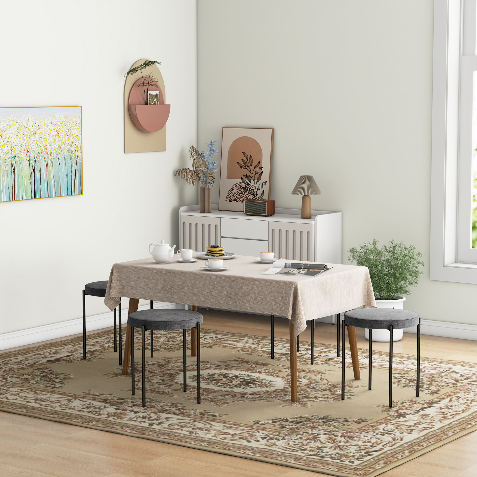 Küchenhocker 4-er Set, stapelbar, Samtoptik, bis 100kg, Stahlrahmen, 41,5 x 41,5 x 46 cm, Dunkelgrau