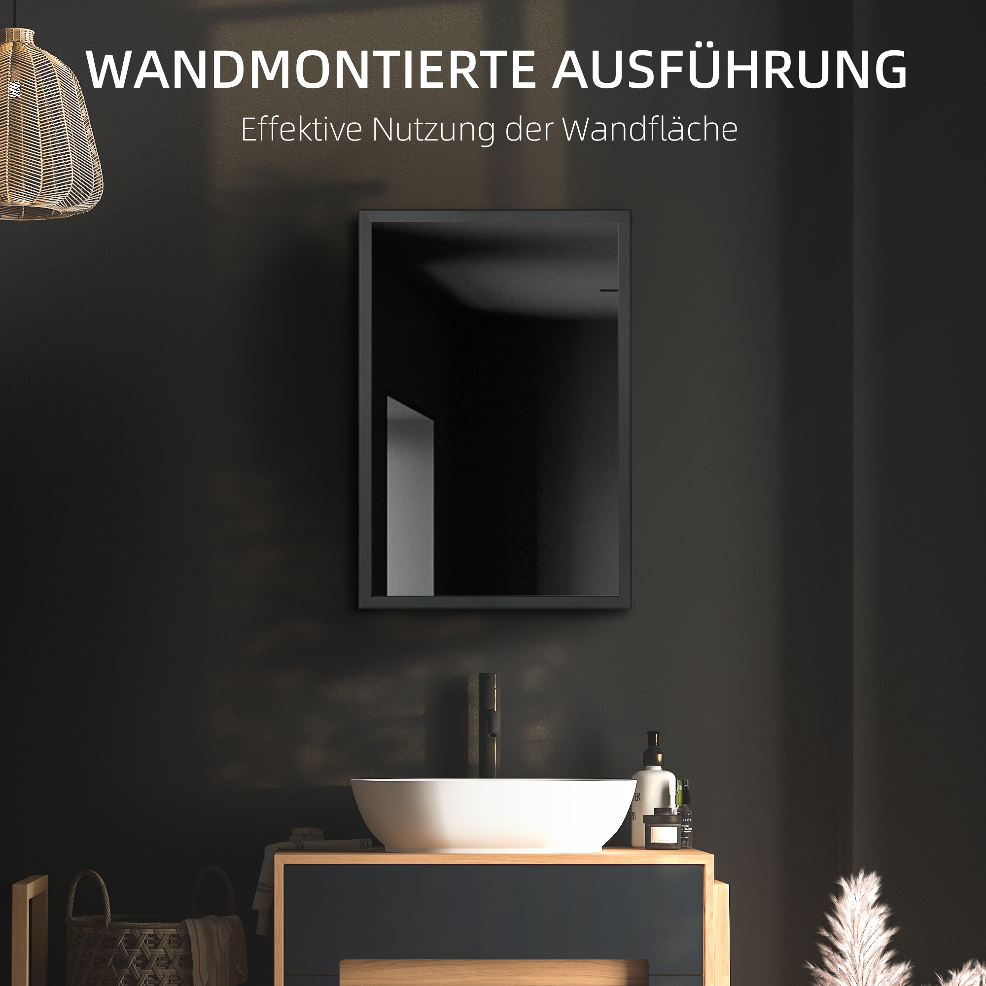 Spiegelschrank, Badschrank, 3 Regalfächer, Edelstahl, 40x12x60cm, Schwarz