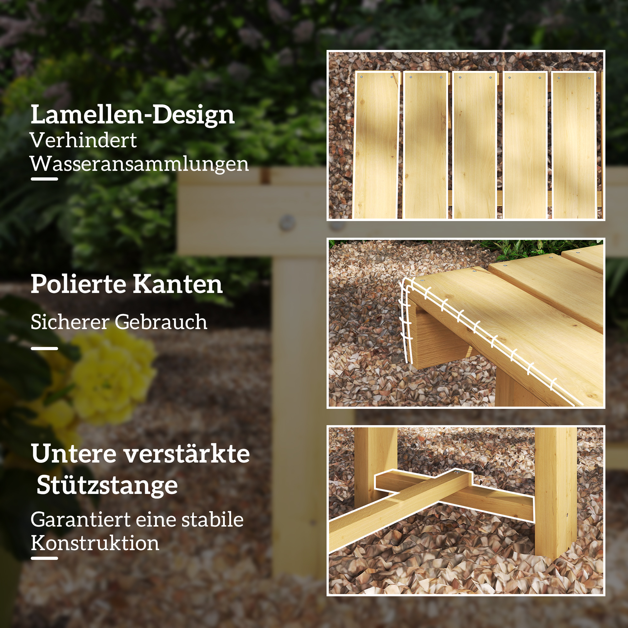 2-Sitzer Gartenbank Holz, wetterfest Sitzbank, Gartenmöbel mit Wasserresistente Lackierung, Parkbank 250kg belastbar, Holzbank für Balkon Terrasse, Garten, 110 x 38 x 35 cm Naturholz