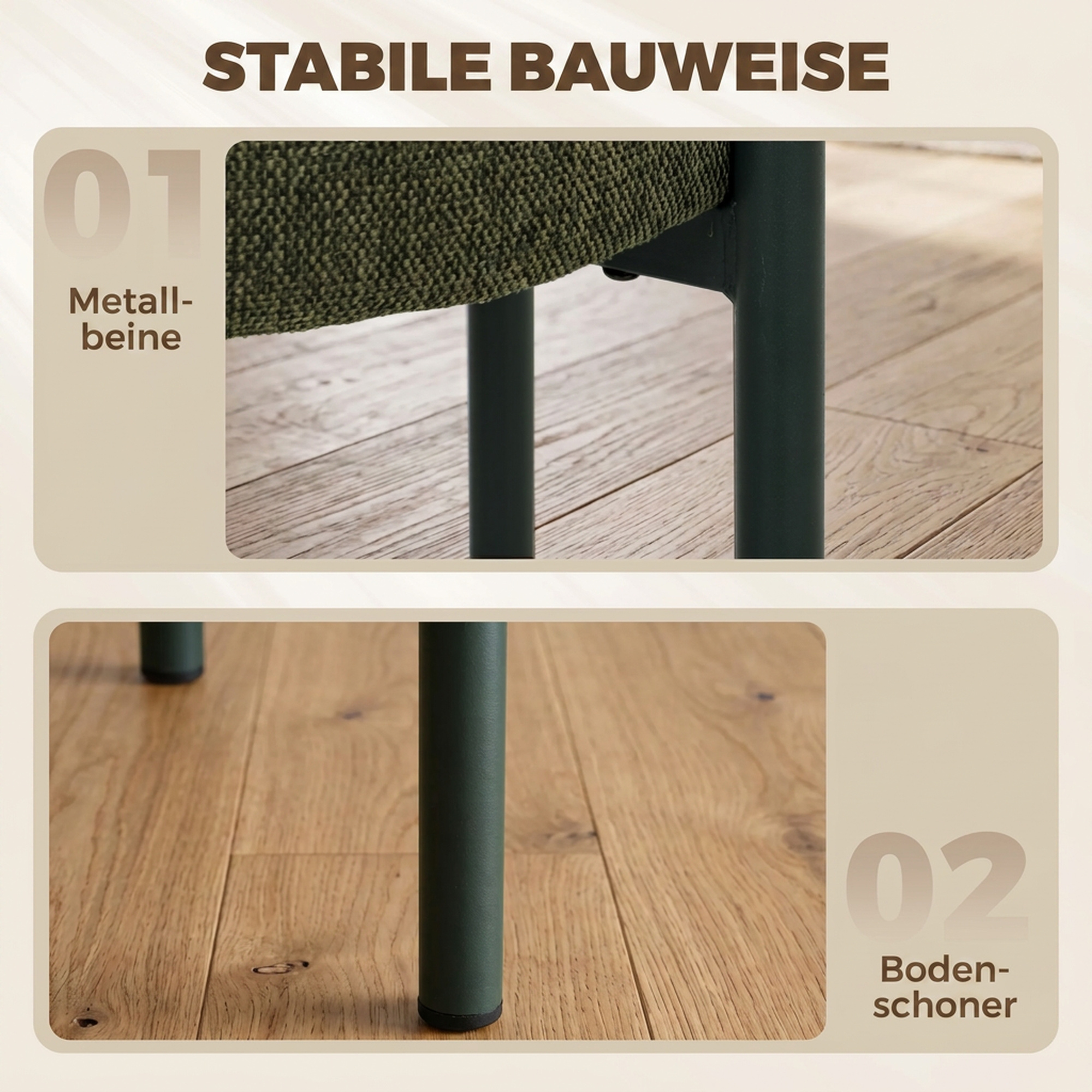 Esszimmerhocker 4er Set Stapelbare Sitzhocker mit Stahlbeinen, Leinenoptik für Esszimmer, Wohnzimmer, Küche, Dunkelgrün