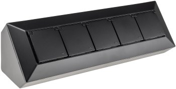 5-fach Steckdosenblock, schwarz, 250V~/ 16A, Aufbaumontage mit Klappen