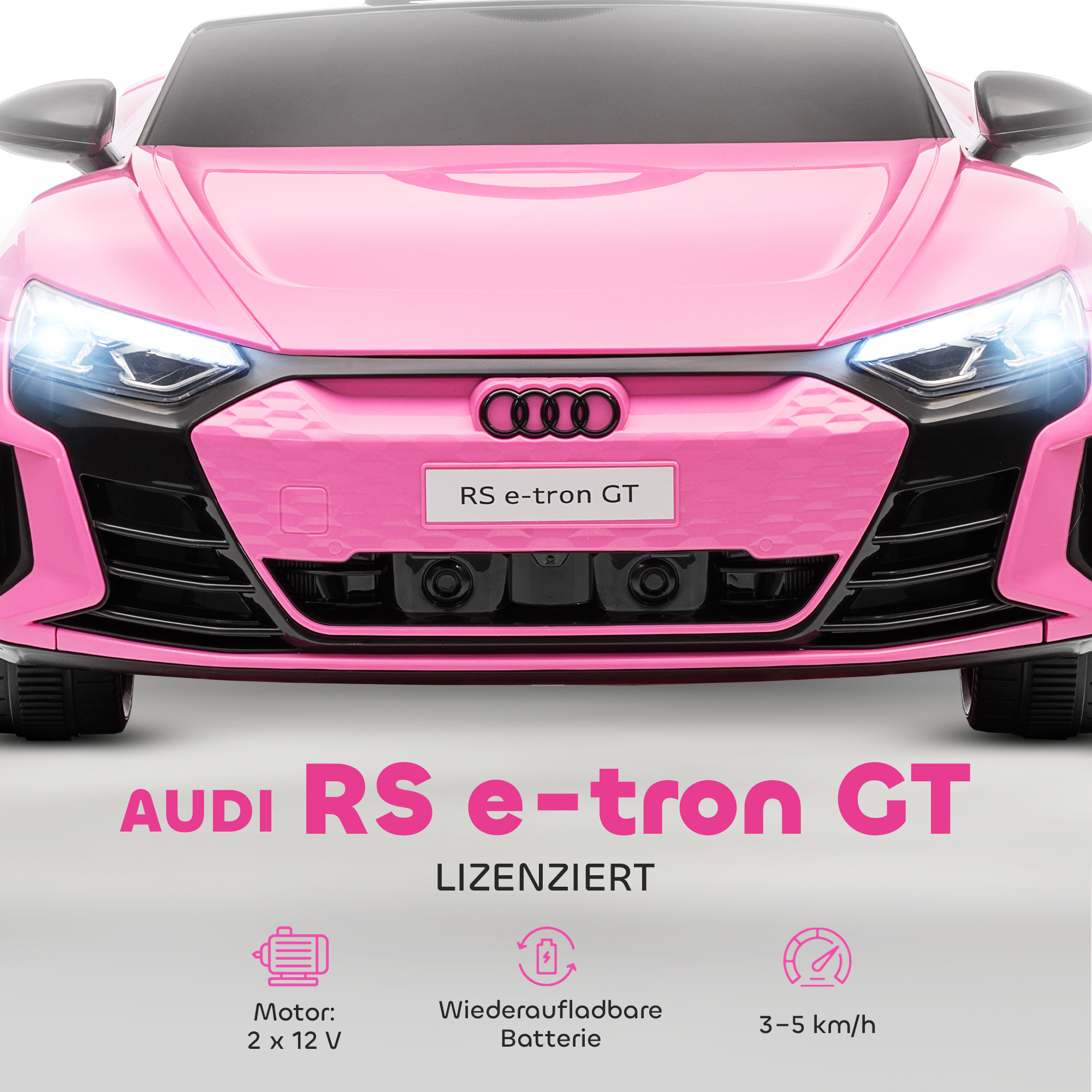 Kinder-Elektroauto mit Fernbedienung, Sicherheitsgurt, Hupe, Musik, Scheinwerfer, bis 5 km/h, 3-5 Jahre, Rosa