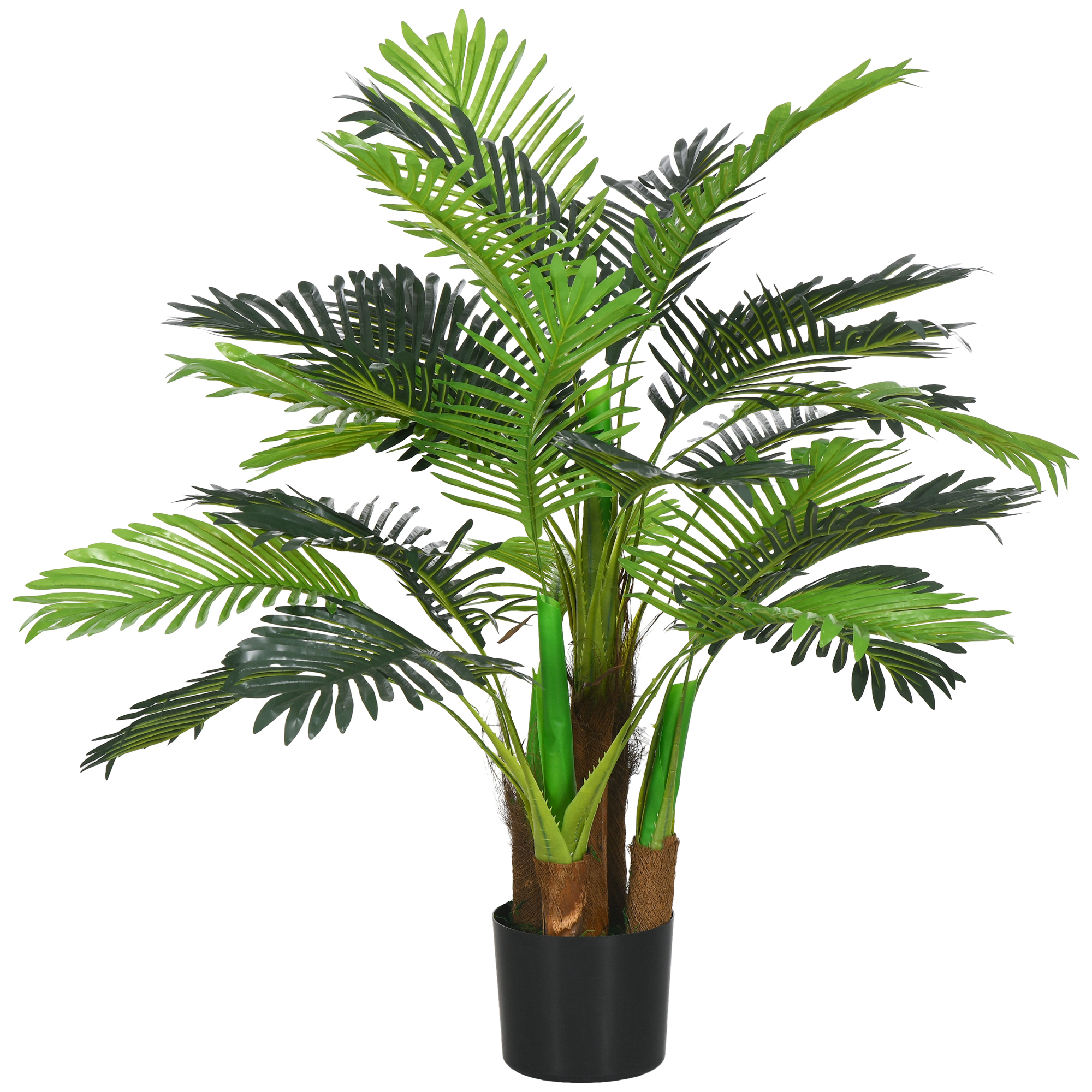 Künstliche Palme, 1 m, realistische Zweige, Dekorationspflanze, Kunststoff, mit Topf, Braun+Grün