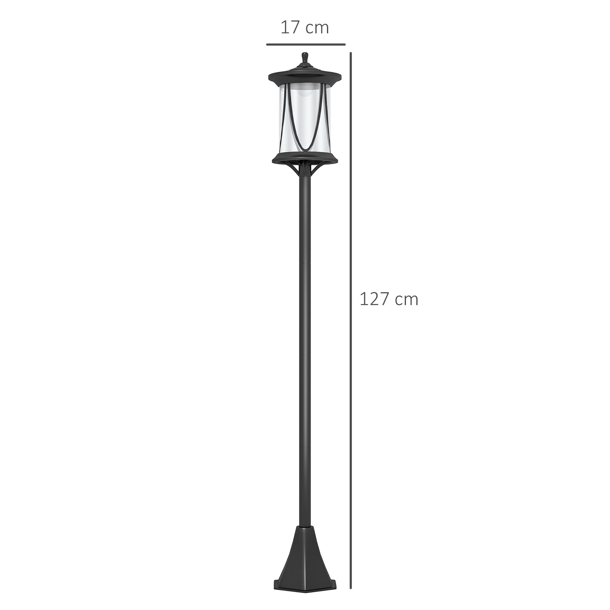 Solar-Außenleuchte, LED, Automatikbetrieb, wetterfest, 6h Leuchtdauer, 17B x 17T x 127Hcm, Schwarz