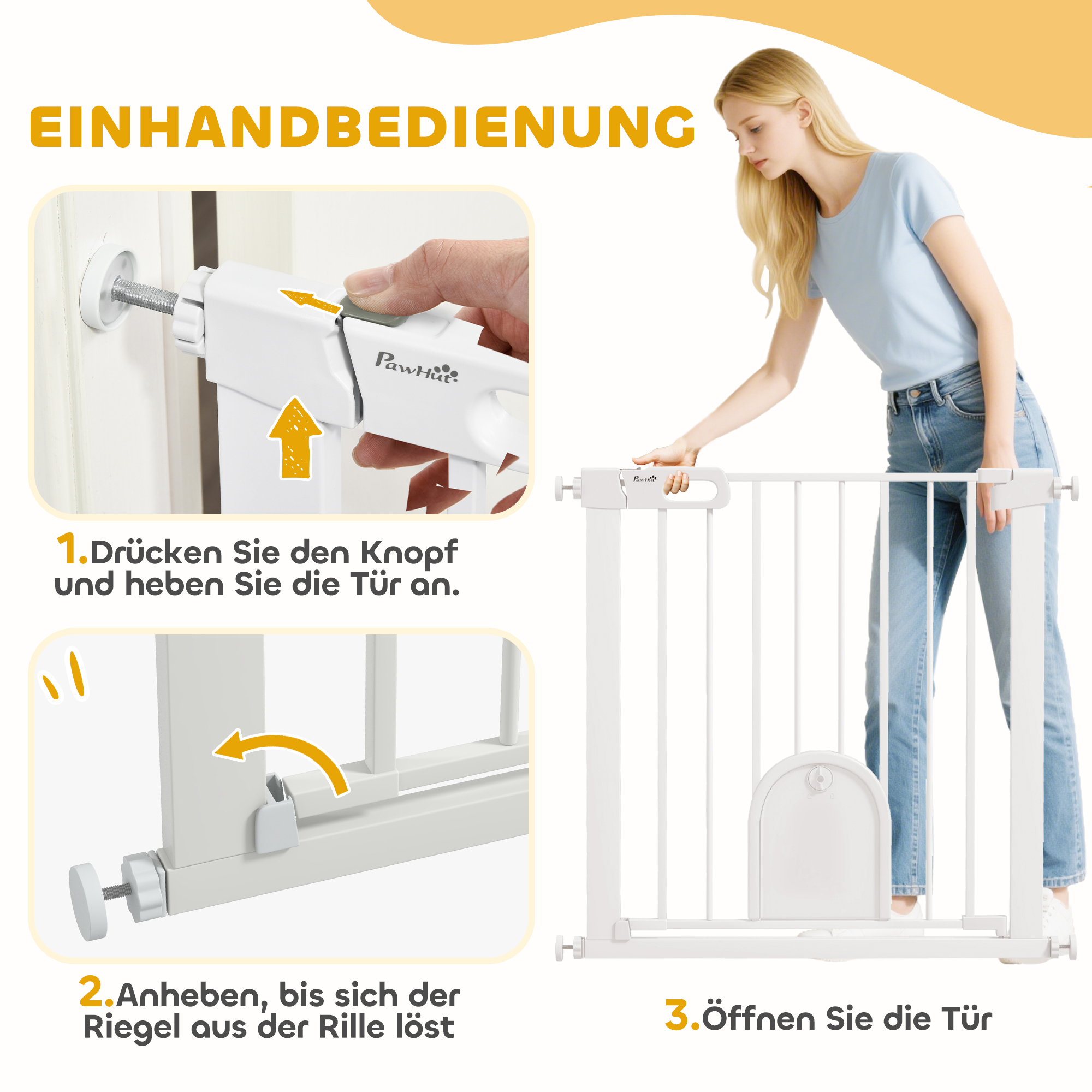 Absperrgitter für Haustiere, verstellbar, mit kleiner Tür, Metall, Kunststoff, Weiß