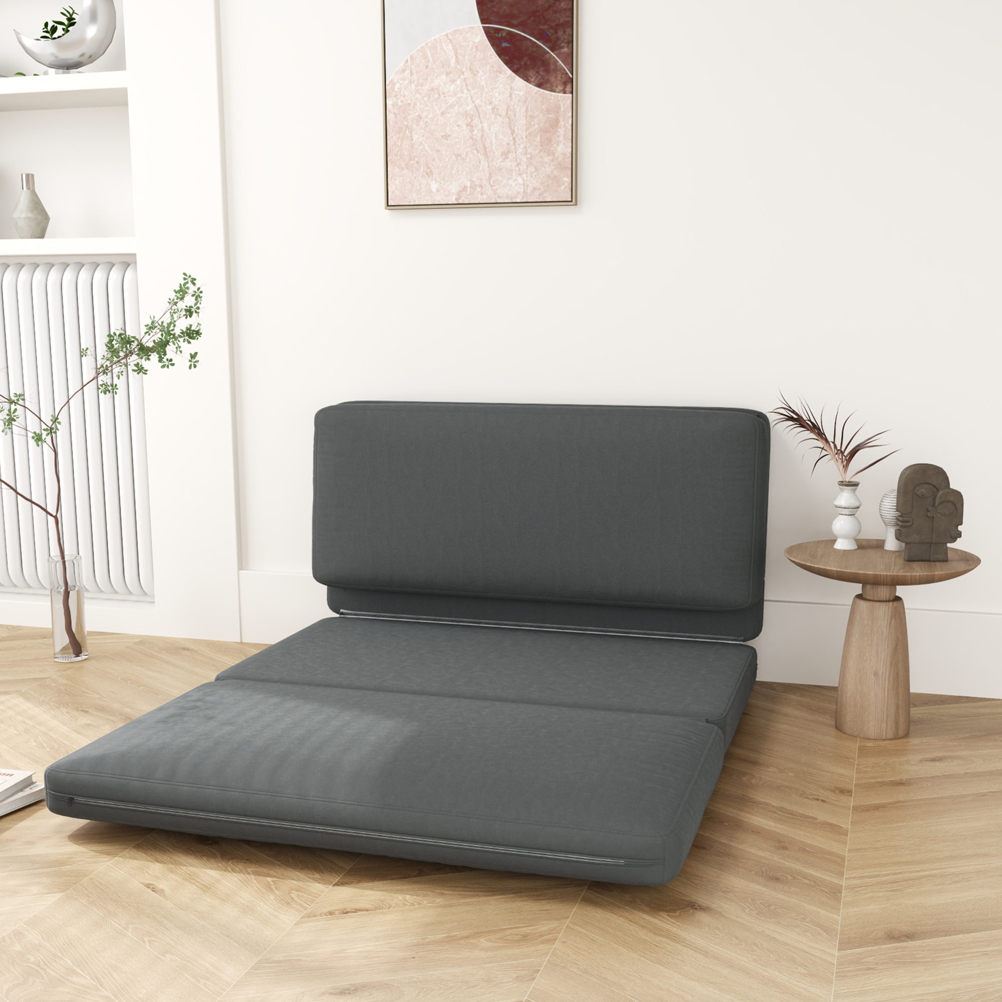 3-in-1 faltbarer Relaxsessel, Gästematratze, teilbar, 138 cm breit, Dunkelgrau