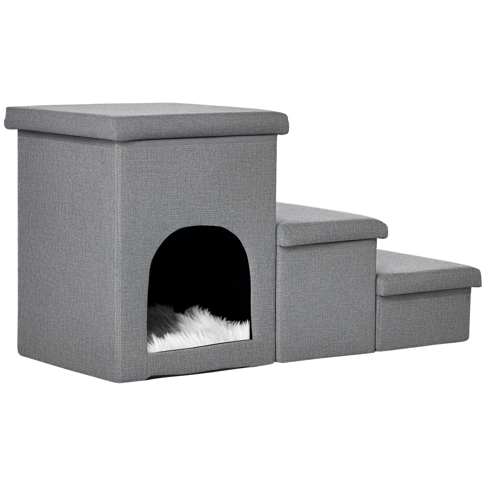 Haustiertreppe mit Haustierbett, inkl. versteckter Stauraum, 73,5 cm x 33 cm x 40,5 cm, Hellgrau