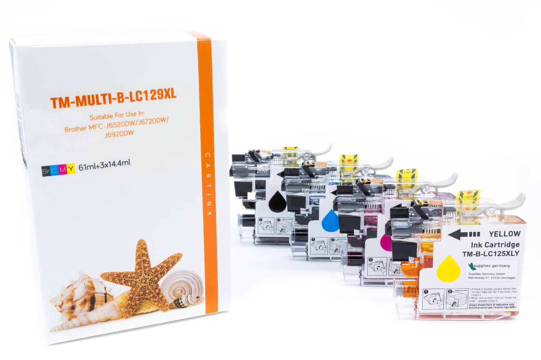Multipack LC129XL alternativ Tinte für Brother / LC129XLVALBPDR / BK2400 Seiten / C,M,Y1200 Seiten