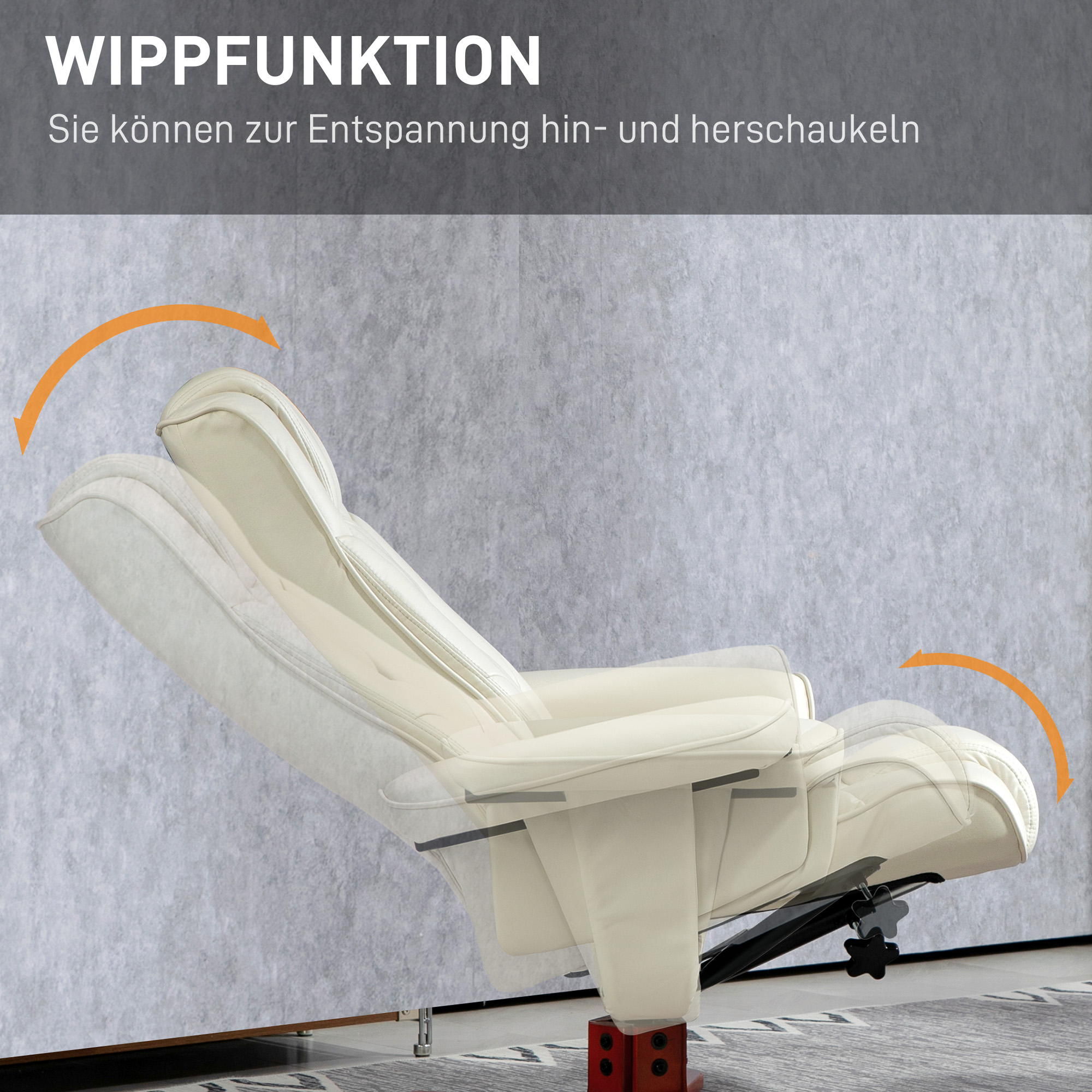 Relaxsessel mit Hocker, Lederoptik, neigbare Lehne, bis 150 kg, Cremeweiß