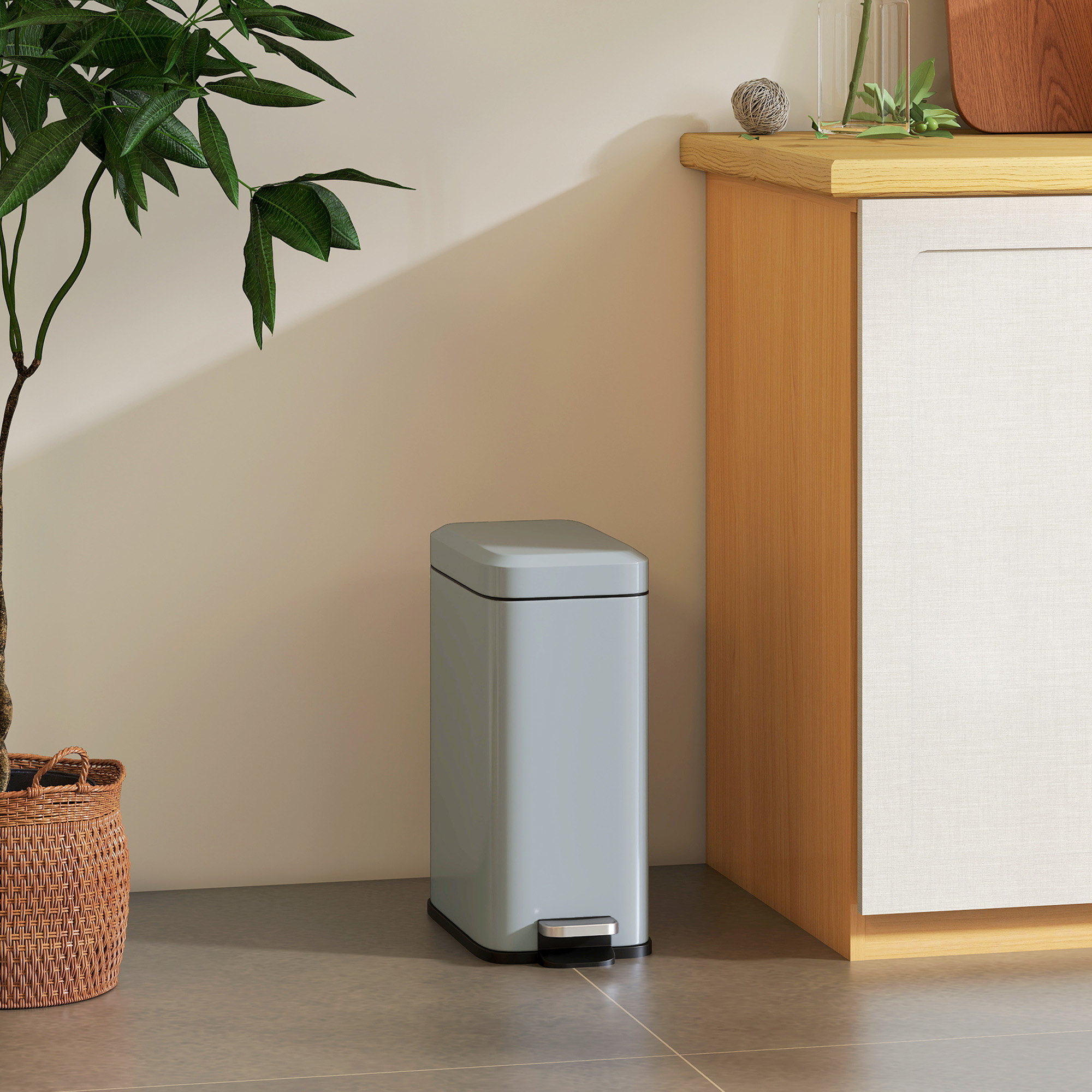 Mülleimer aus Metall, Abfalleimer, 5 L Fassungsvermögen, mit Fußpedal, mit Inneneimer, Grau