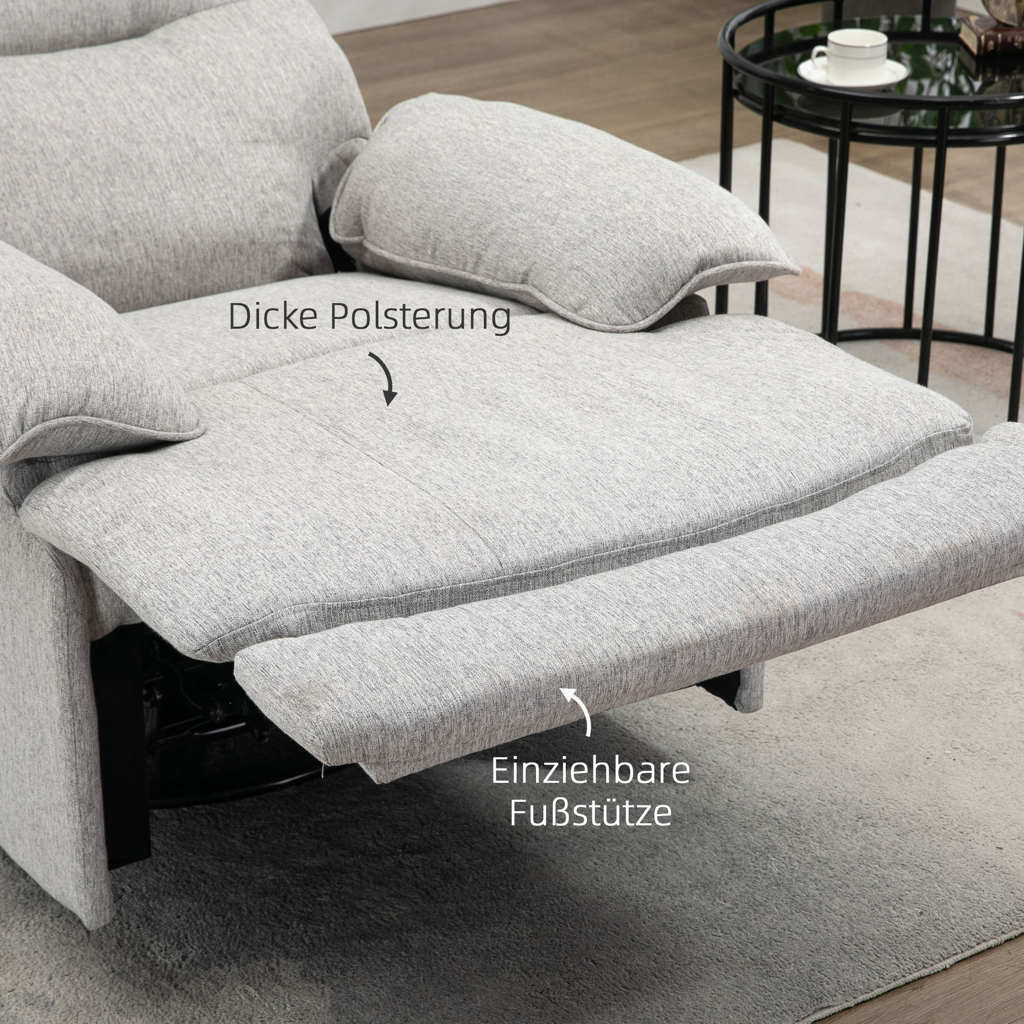 Relaxsessel mit Liegefunktion, Fußstütze, bis 160 kg, 89x98x101cm, Hellgrau