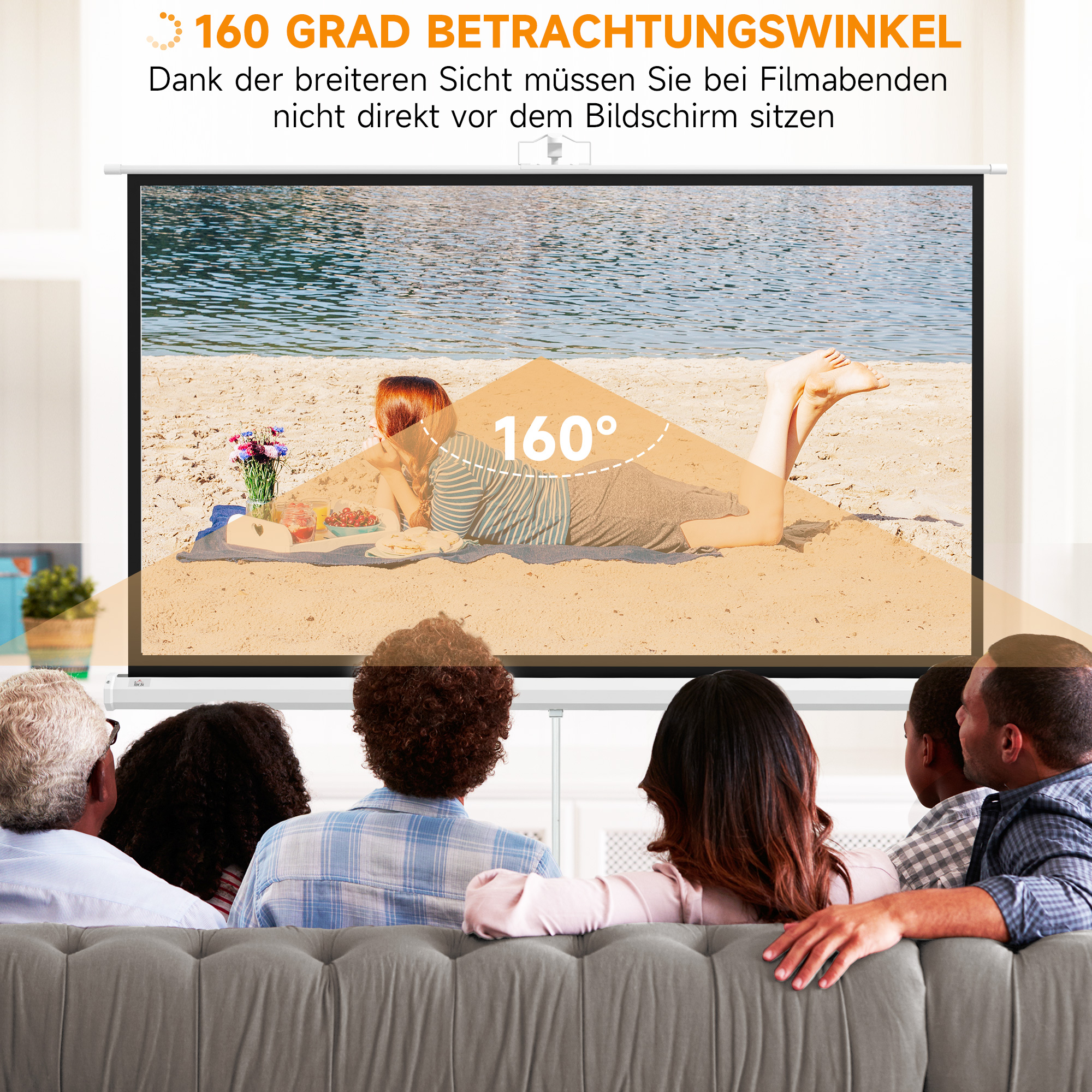 Beamer Leinwand mit Stativ 186 x 105 cm 84 Zoll 16:9 HD 4K Rollo-Leinwand