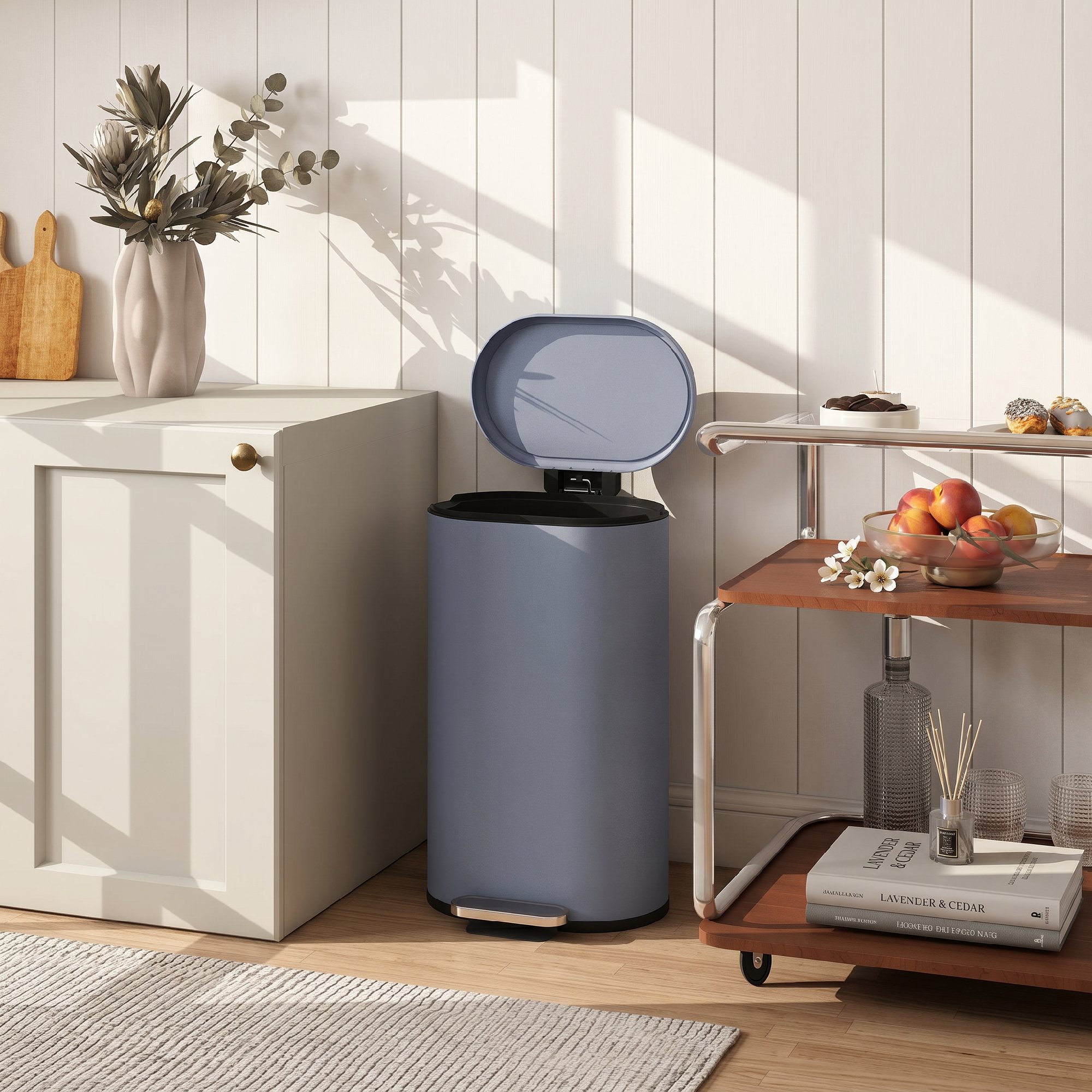 Mülleimer Küche 30 Liter Treteimer mit Soft-Close-Deckel, Pedal aus Metall, Grau, 36,5 X 31 x 61 cm