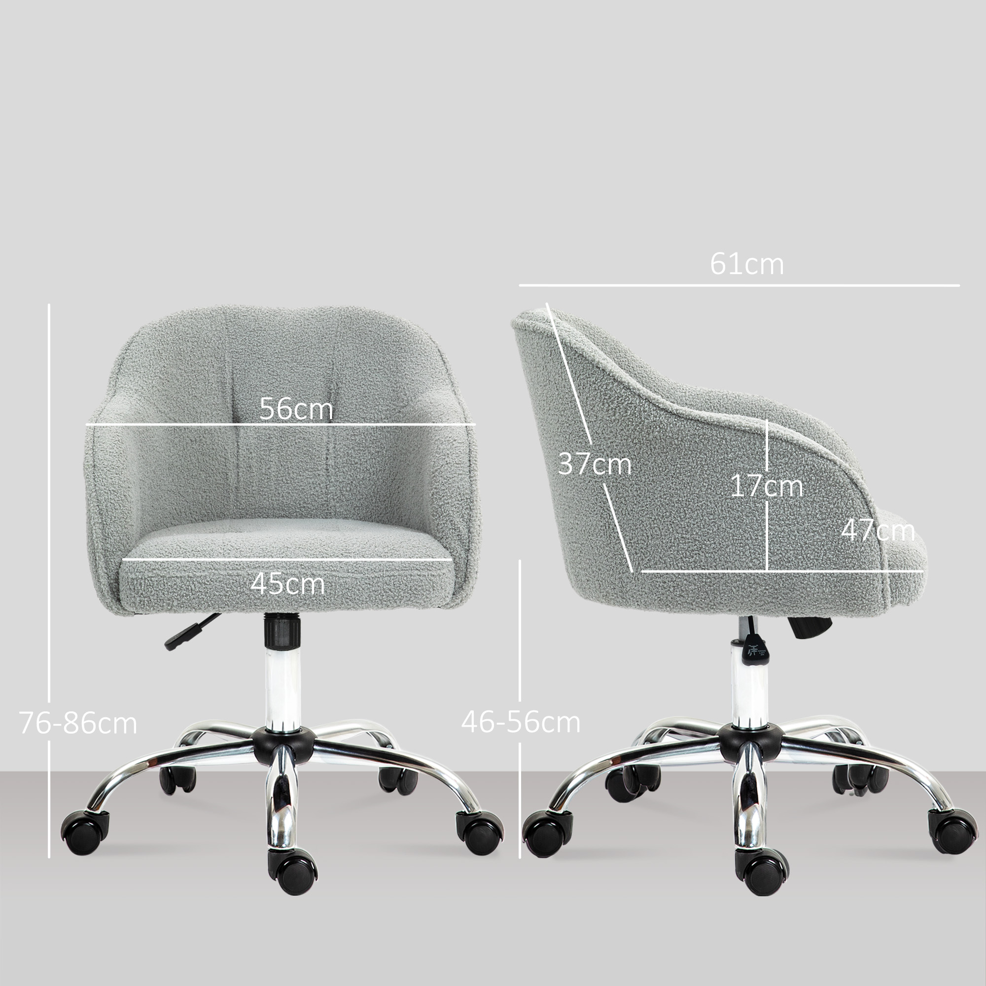 Homeoffice Stuhl, Ergonomisch Schreibtischstuhl mit Wippfunktion, Teddysamtoptik 56 x 61 x 86 cm Grau
