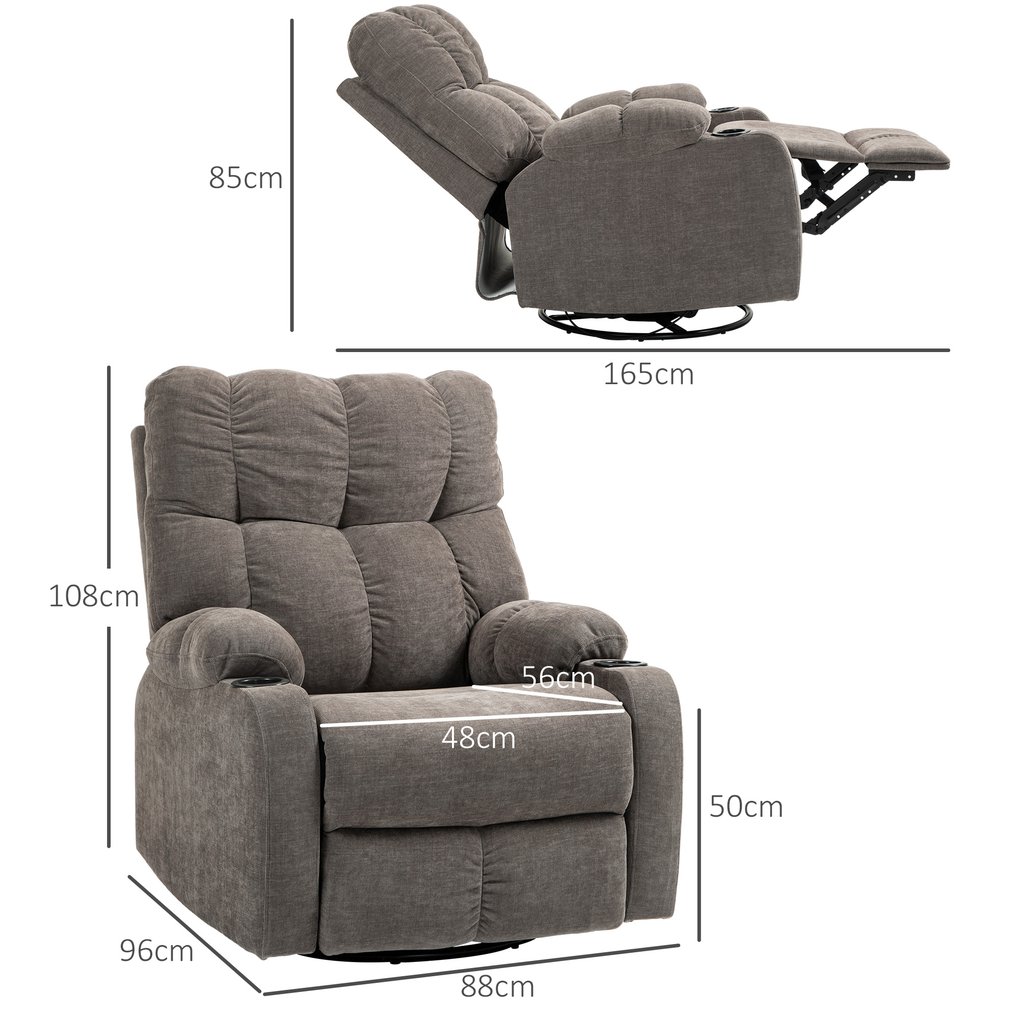 Relaxsessel mit Fußstütze, Loungesessel modern, drehbar, bis 150 kg, Stahlrahmen, 88x96x108cm, Hellbraun