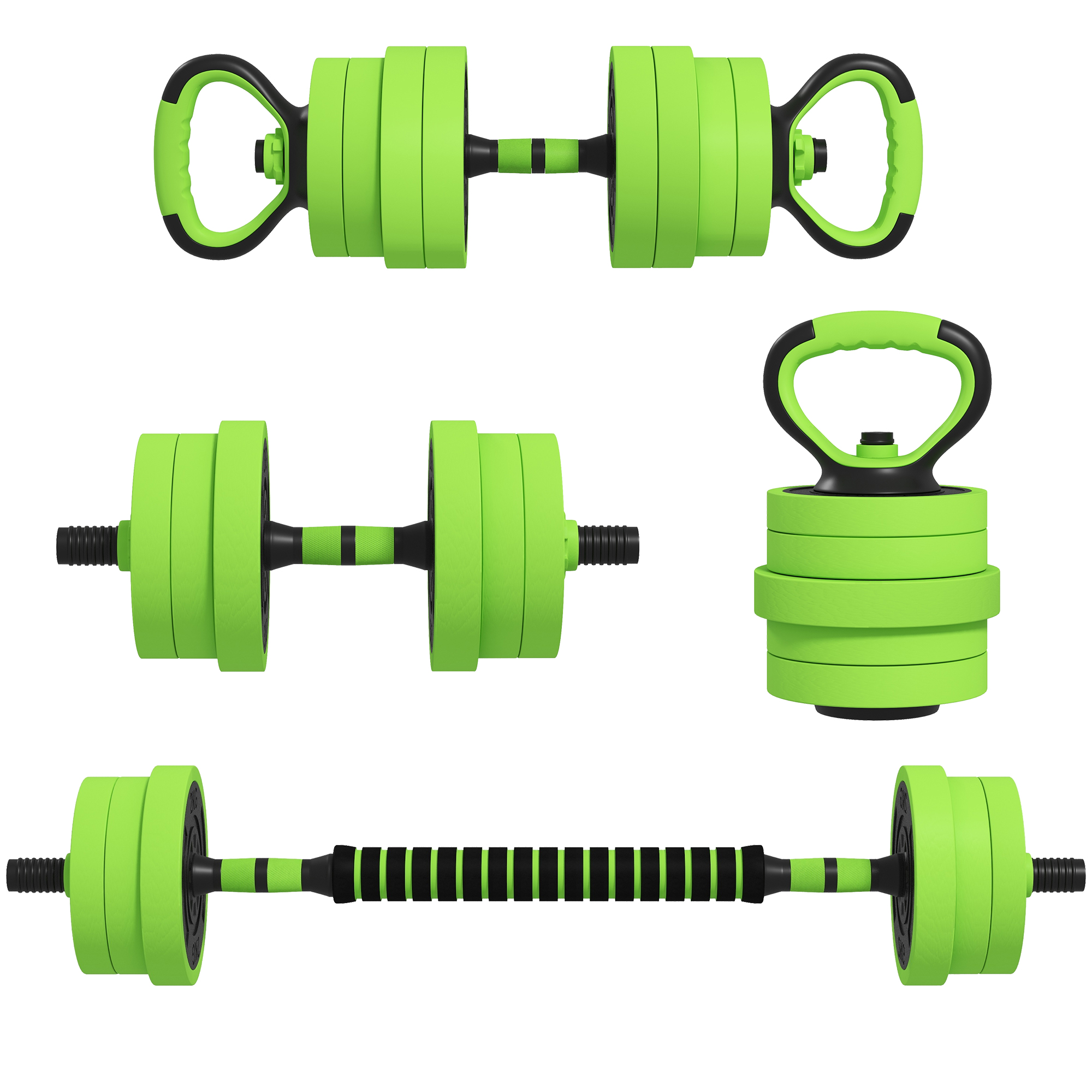 4 in 1 Hanteln Set 20 kg verstellbare Kurzhantel & Langhantel Kettlebell Liegestützgriffe Grün