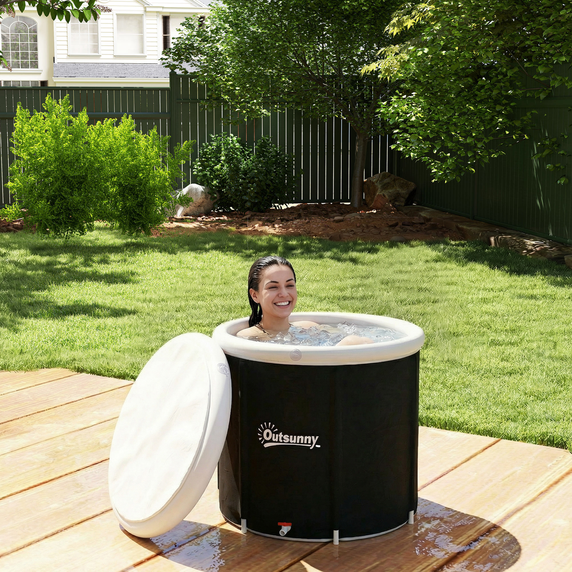 Eisbad Ø78 cm faltbare Eisbadewanne aufblasbare tragbare Eistonne 280L mit 3 Isolierschichten Abdeckung, Schwarz