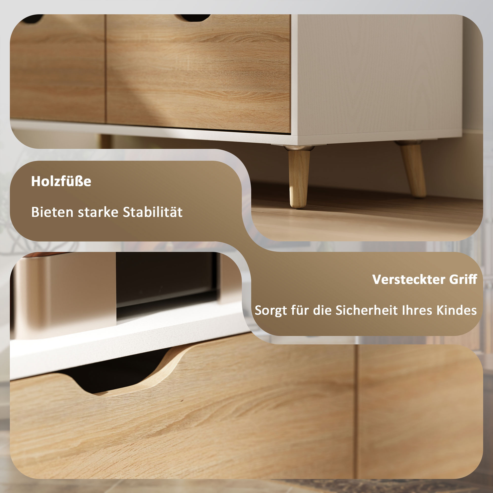 TV-Schrank, TV-Kommode mit Schubladen, Offene Regale, Holz, 99 x 39 x 58 cm, Weiß