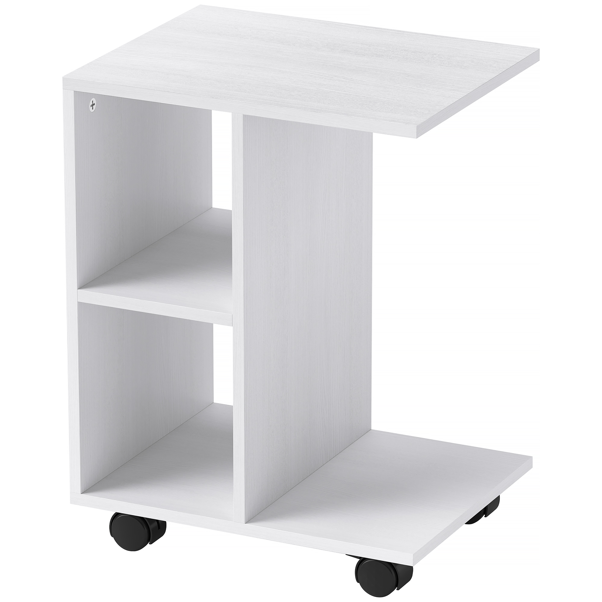 Beistelltisch in C-Form, Kaffeetisch, Couchtisch, Eckschreibtisch, mit Rollen, E1-Spanplatte, 45 x 35 x 58 cm, Weiß