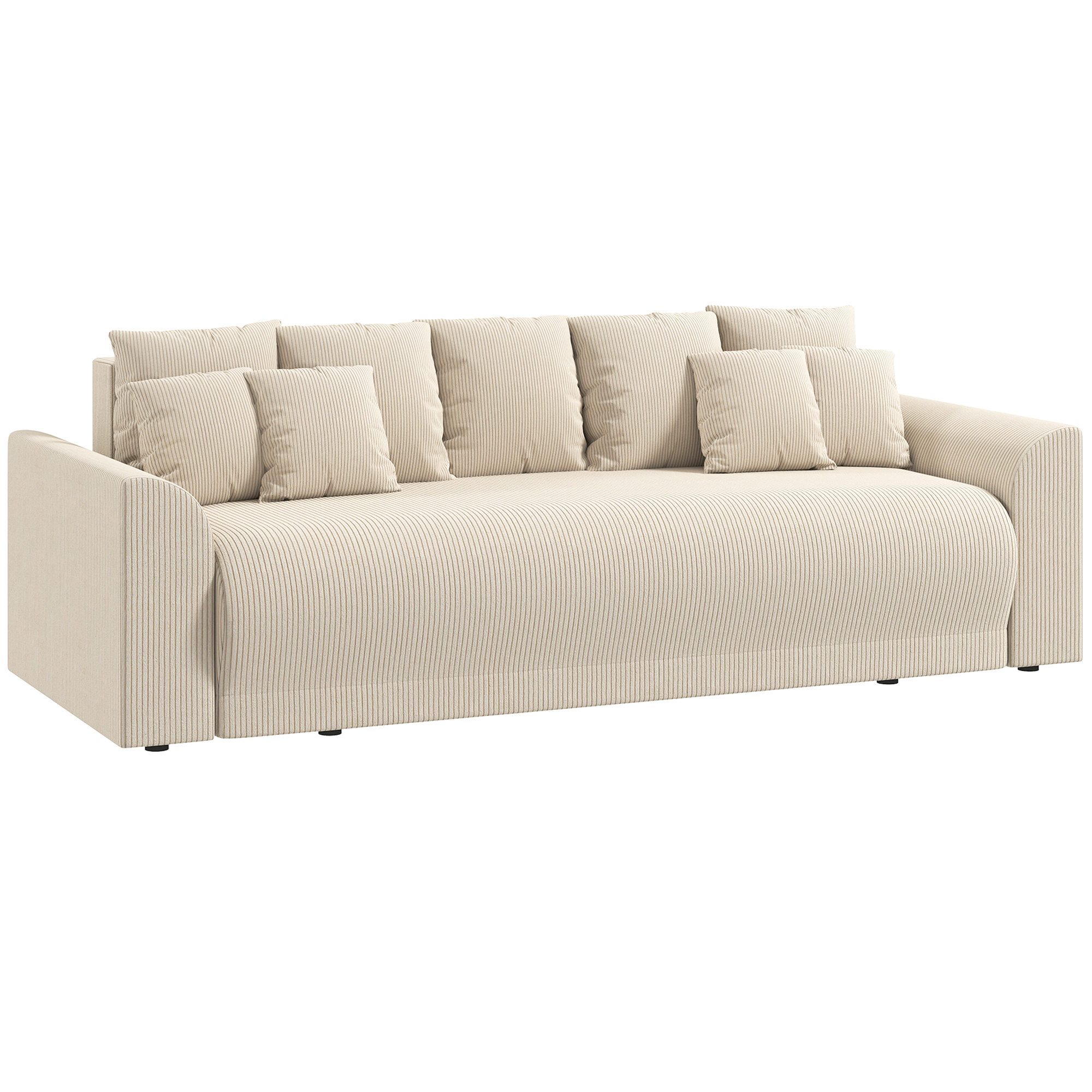 Schlafsofa 190x150cm 3-Sitzer Sofa mit Schlaffunktion, Kissen, Stauraum, Cord-Optik für Wohnzimmer, Beige