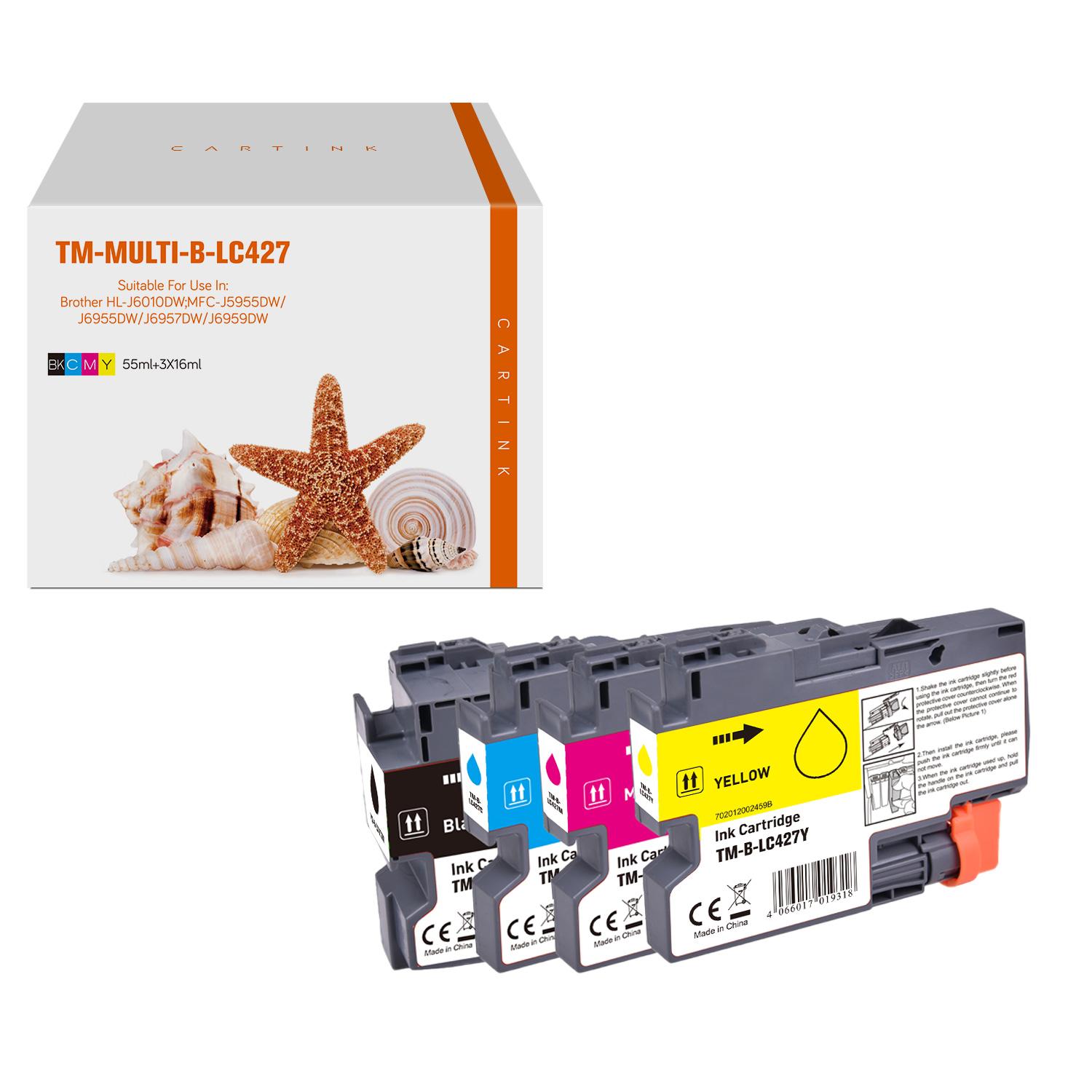 Multipack LC427 alternativ (Pigment) Tinte für Brother  / LC427VAL / BK55ml / C,M,Y16ml