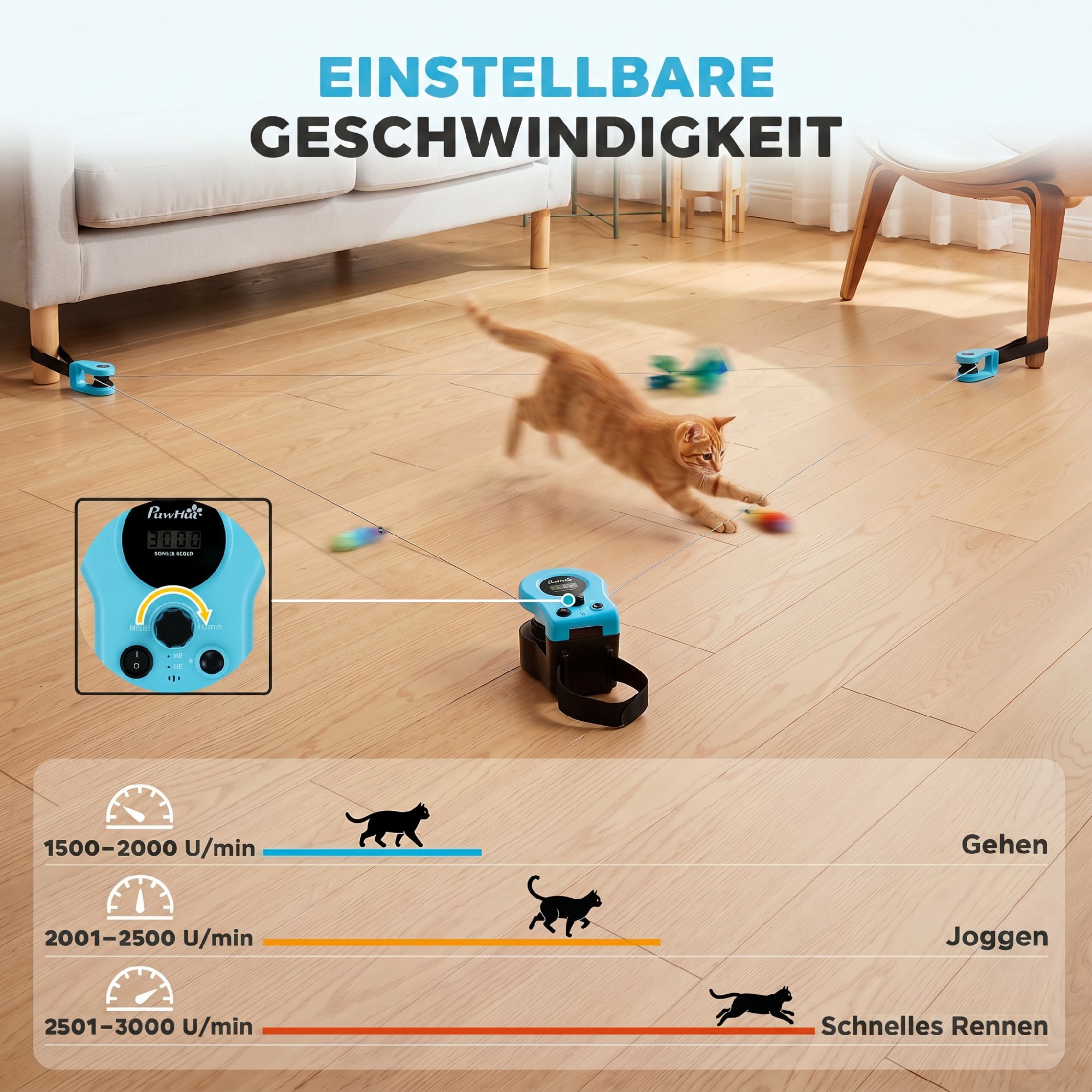 Katzenspielzeug mit einstellbare Geschwindigkeit anpassbaren Laufwegen Schwarz
