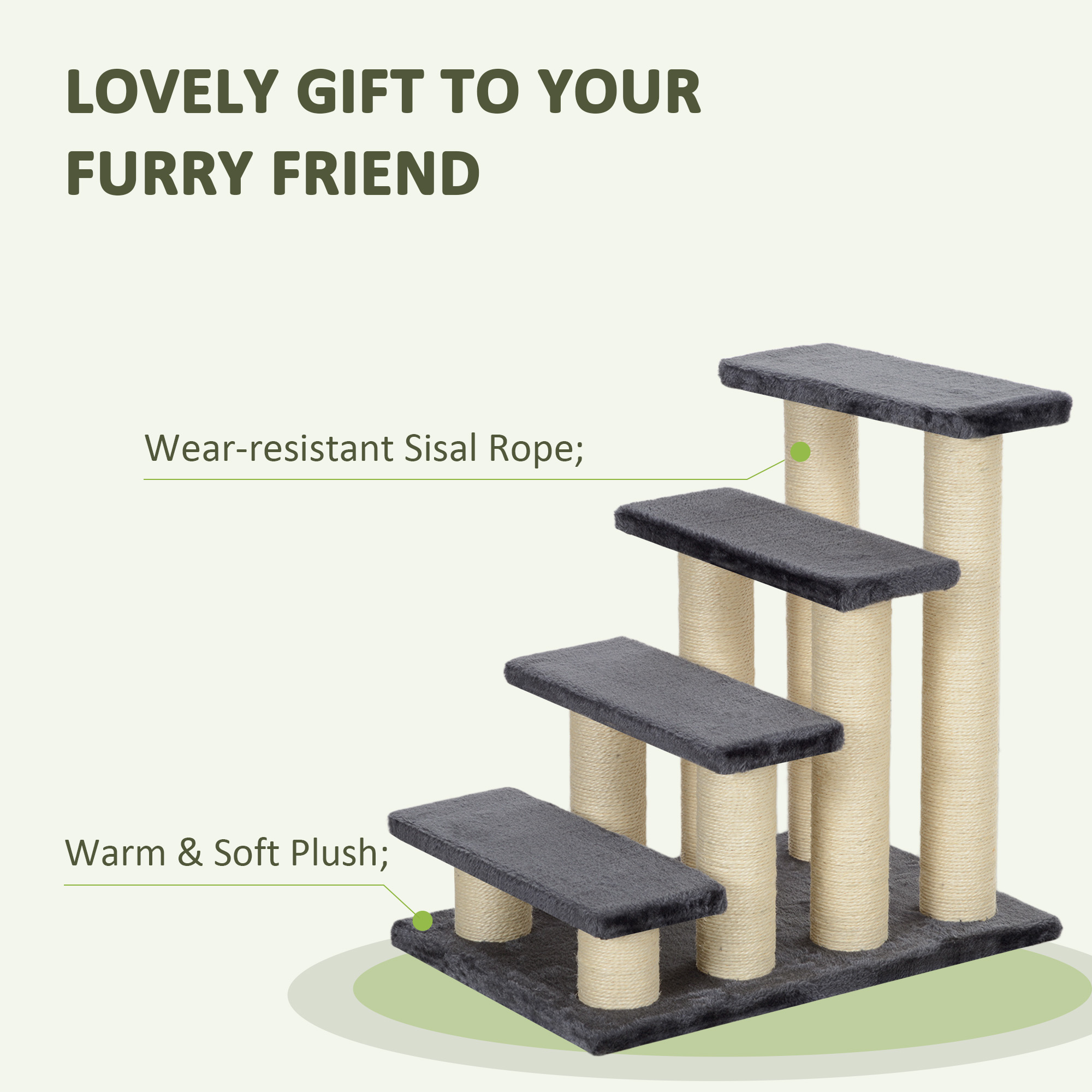 Katzentreppe 4-stufige Haustiertreppe 59 cm hoch Hundetreppe für Katzen aller Größen Hunderampe Einstiegshilfe für Bett, Sofa, Couch Grau